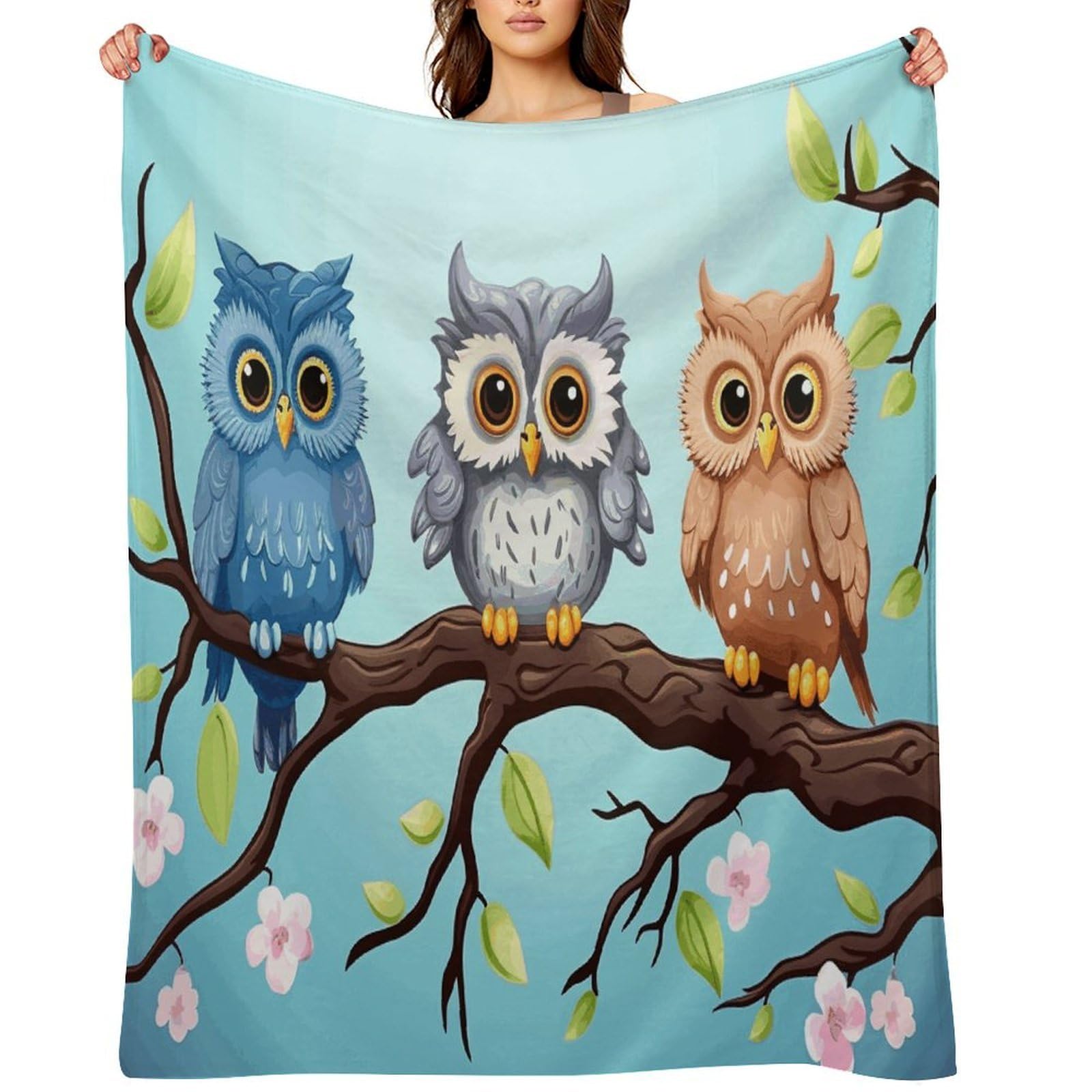 Owls on A Branch Blankets Large Luxury Flannel Throw Blanket Fashion Thick Blanket for Sofa&Bed Blankets Cozy Ultra-Soft Bath Towel for Men&Women 30"x40"