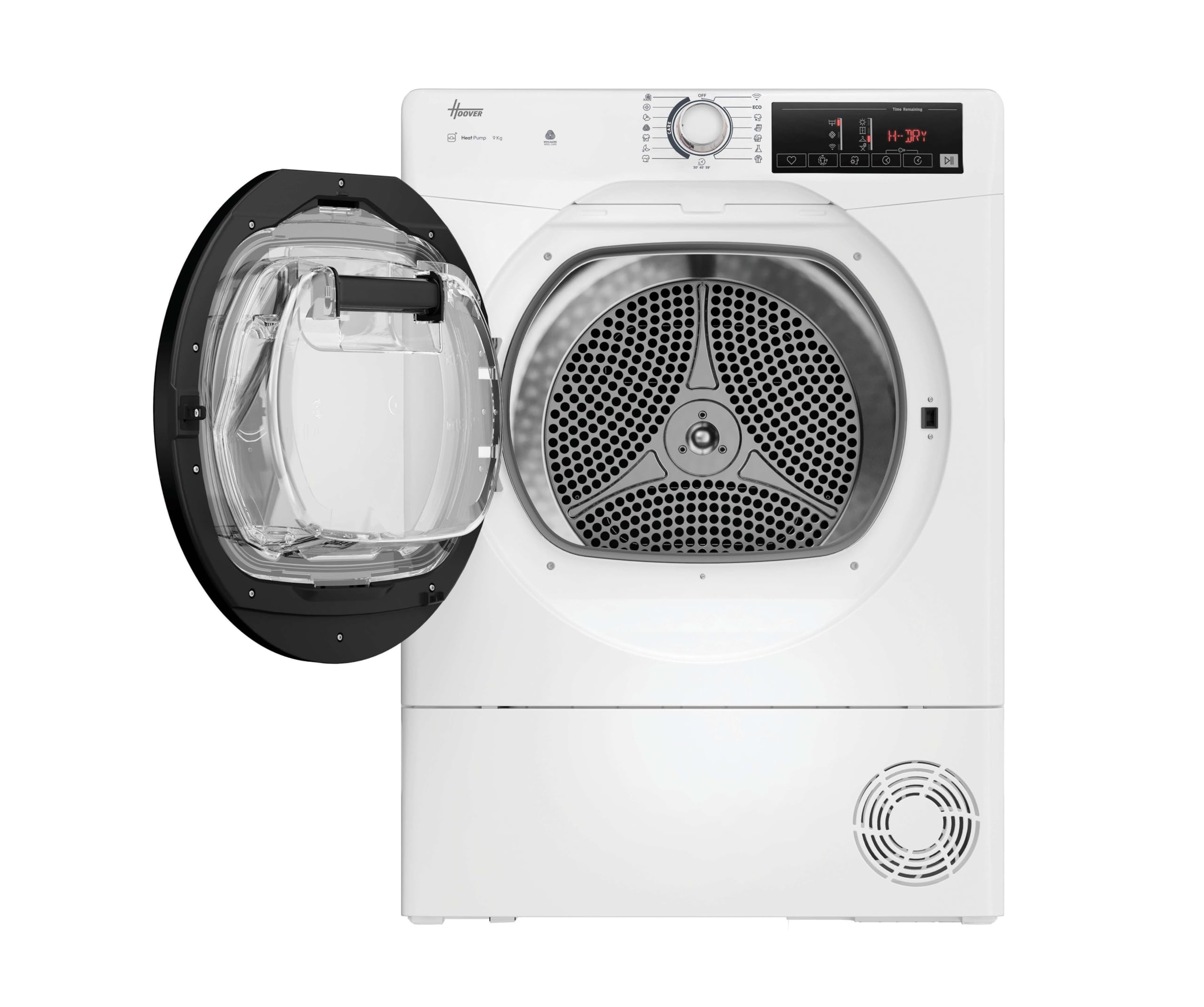 Hoover H-DRY 350 Asciugatrice 9 Kg a Pompa di Calore, Wi-Fi + Bluetooth, Aquavision Easy Case, 15+1 Programmi, Partenza Ritardata, 85 x 59,6 x 60,4 cm (AxLxP), Bianco, HR EH9N2TBE-S