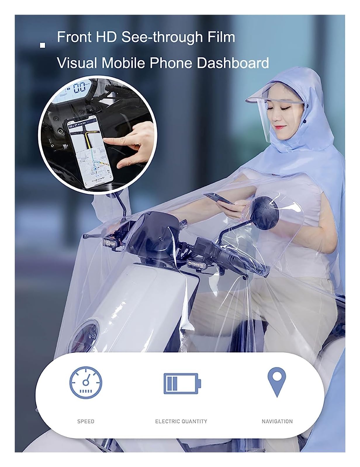 Rowerowy płaszcz przeciwdeszczowy, wodoodporne poncho, skuter elektryczny Poncho Motocykl Przezroczysta długa, wodoodporna peleryna przeciwdeszczowa z paskami odblaskowymi, różowy, 4XL (kolor: niebies