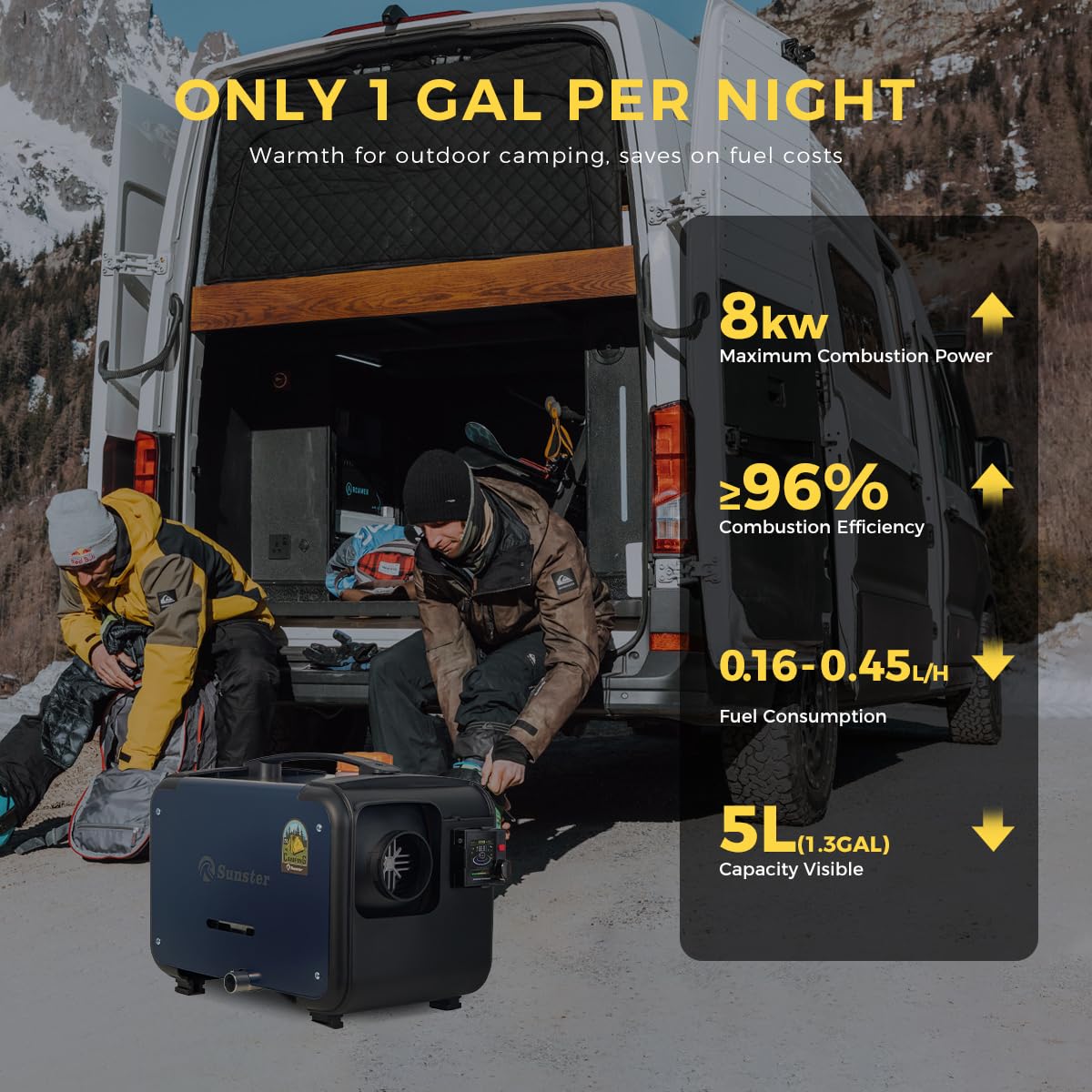 Sunster 8kW Luft Dieselheizung, 12V/24V /230V Diesel Standheizung 0,12–0,45 L/h mit Bluetooth APP & AC Power Adapter, Automatik-Start-Stopp, Tragbare Dieselheizung für LKW Transporter Wohnmobil