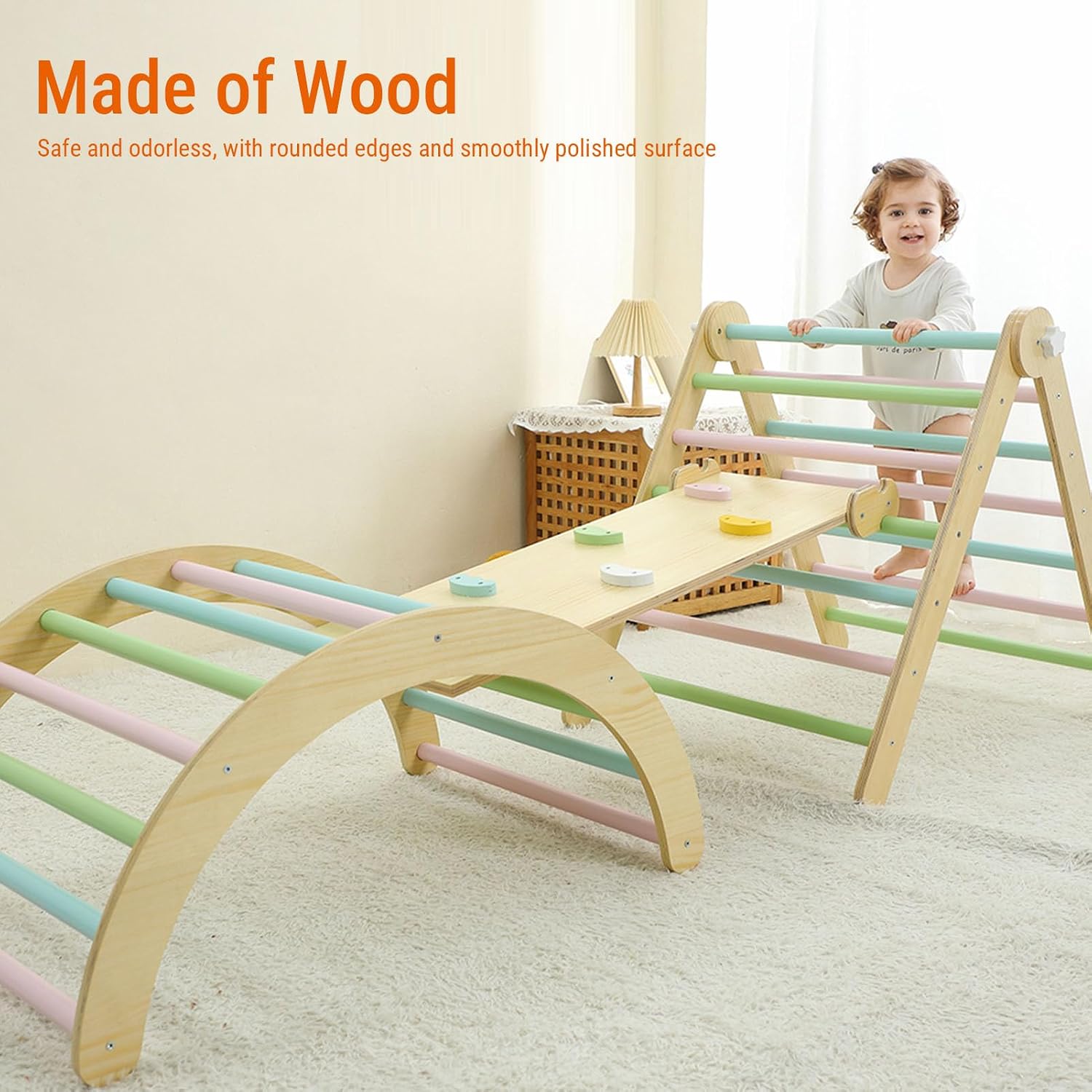 Toddler Climbing Toy Wooden Arch Ramp Ladder Climbing Toy Set Indoor Playground for Toddlers 1-3 Years Old