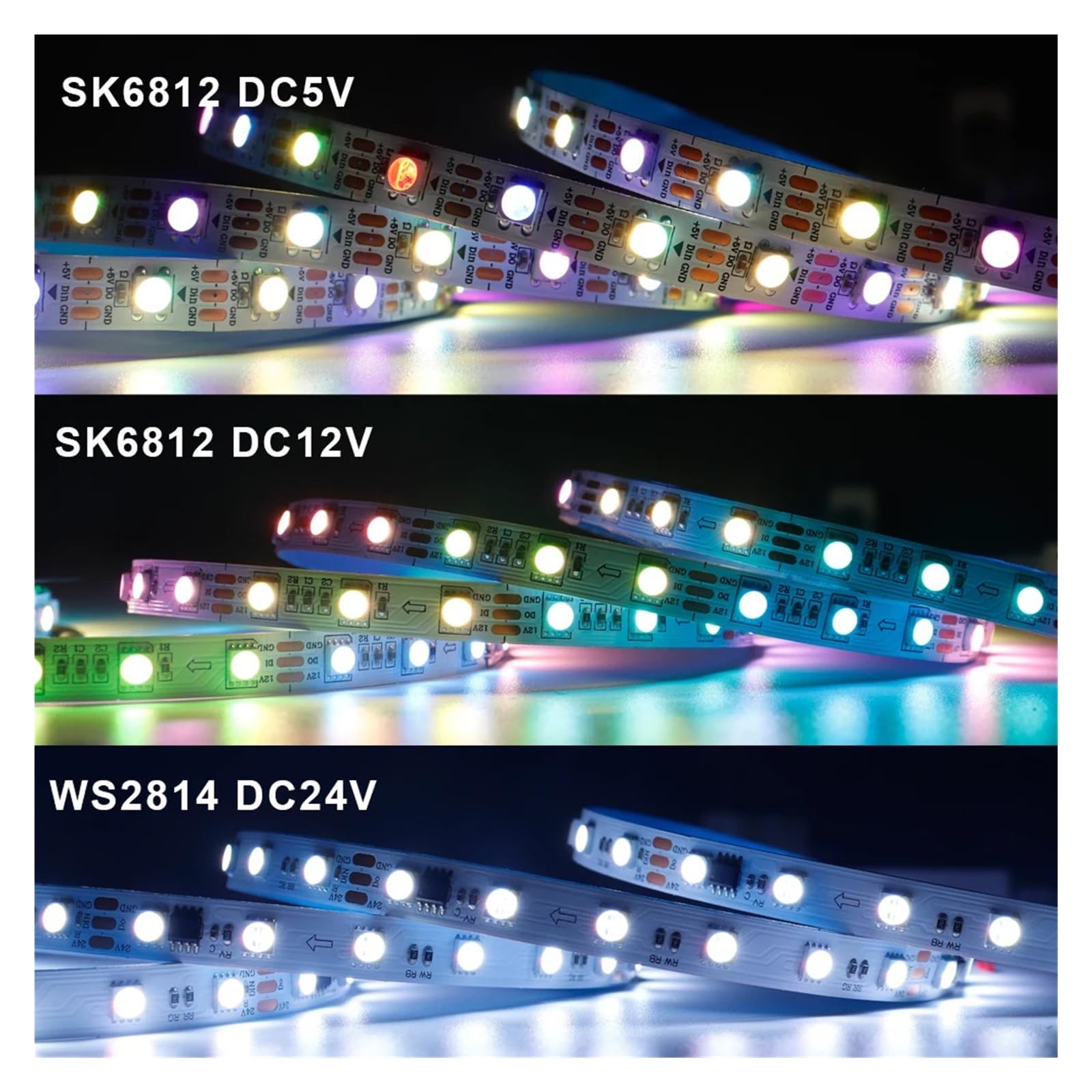 Tira de luces LED DC5V 12V 24V SK6812 WS2814 RGBW 5050SMD 4 en 1 60 píxeles/M individualmente IP30 IP65 IP67 cinta de luz Flexible