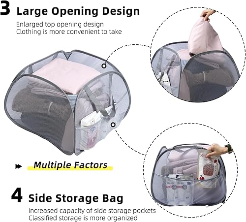 Miniatura 4 de Cesta plegable para la ropa sucia, 90 L, plegable, con asas, cesta de malla para ropa sucia, para lavandería, baño, habitación de los niños,