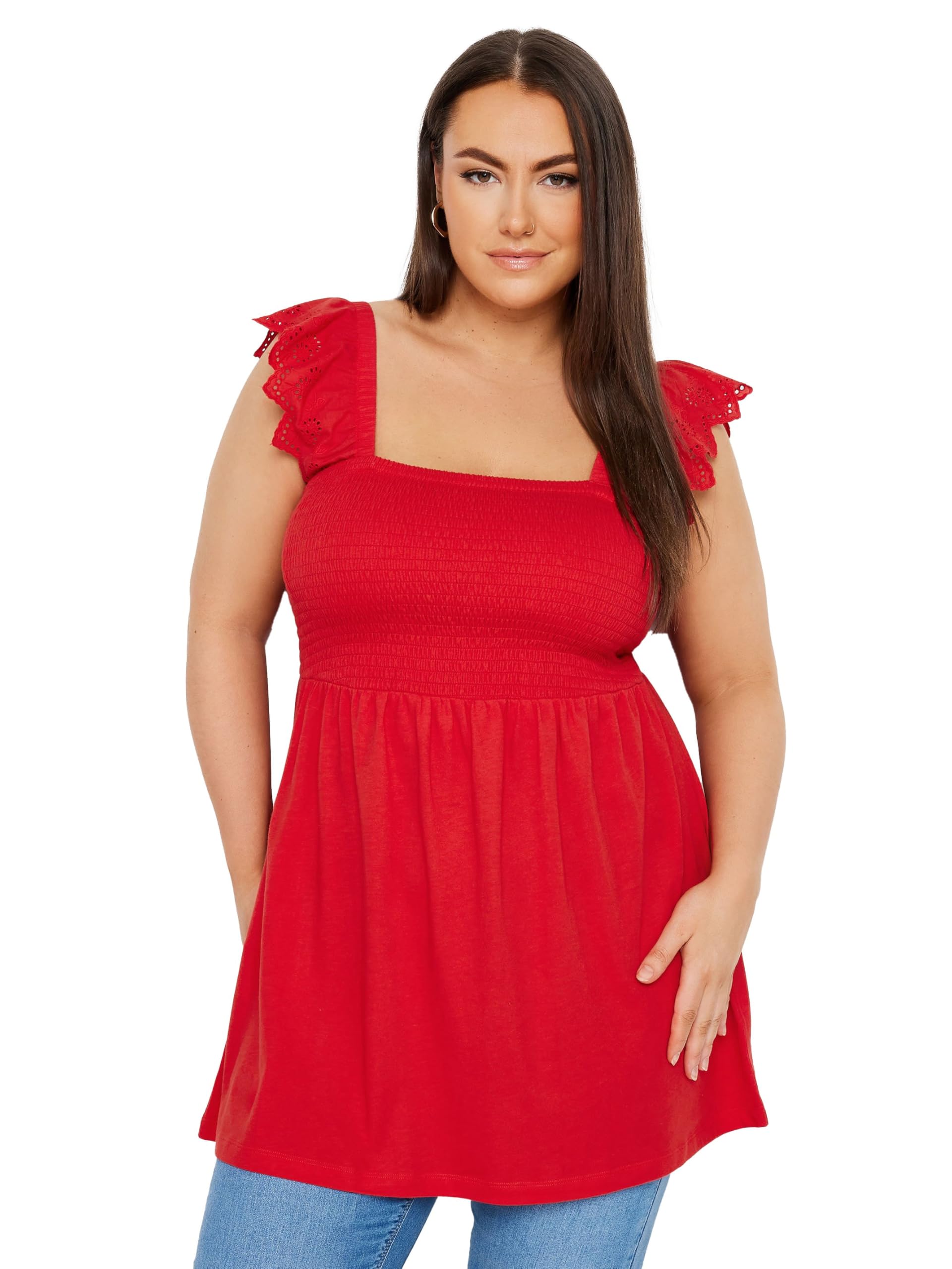 Yours Women's Red Curve Broderie Anglaise Peplum Top - Plus Curve 20 Plus