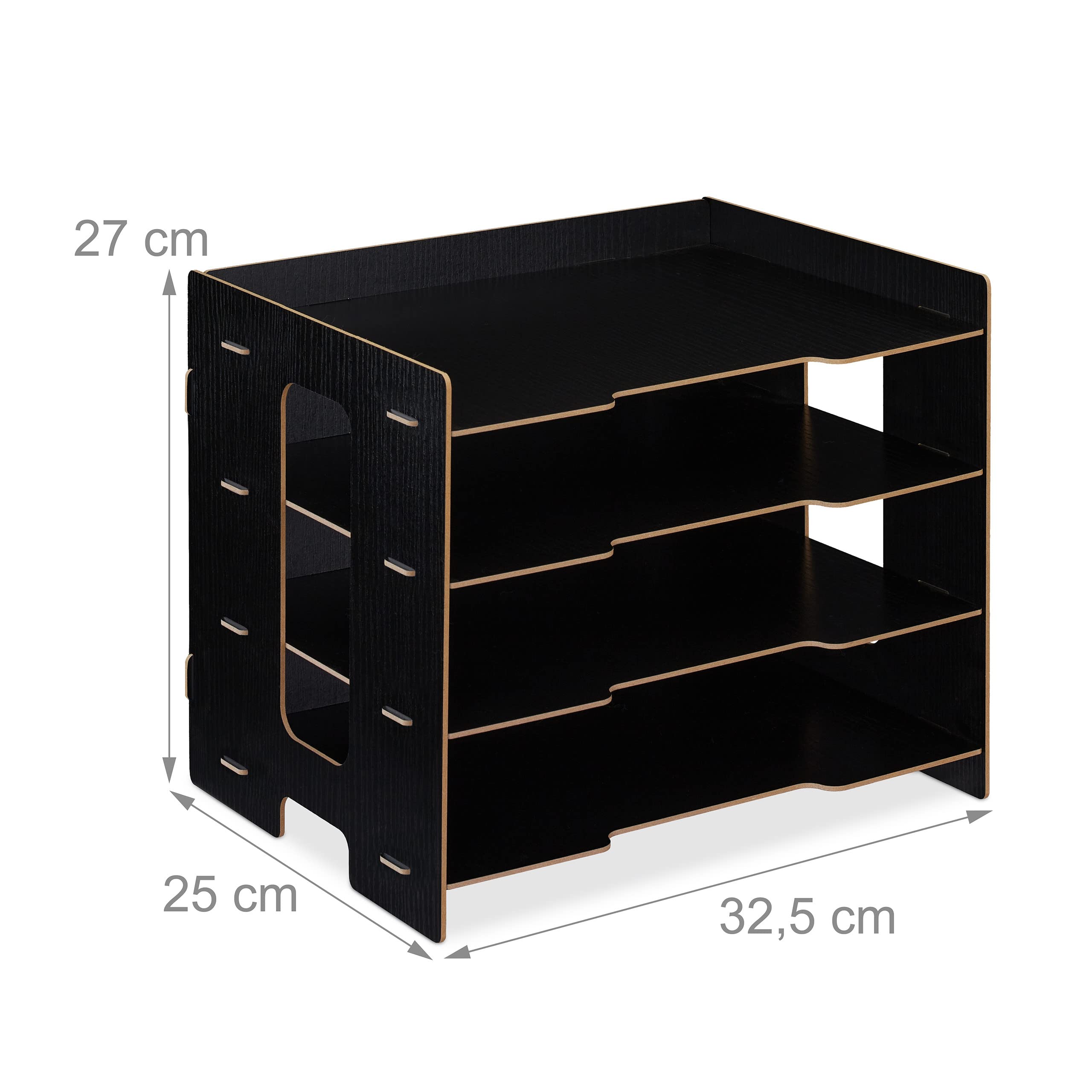 Relaxdays Organizer da Scrivania con Portadocumenti, 3 Scomparti A4, HLP: 27x31,5x24 cm, Portalettere in MDF, Nero