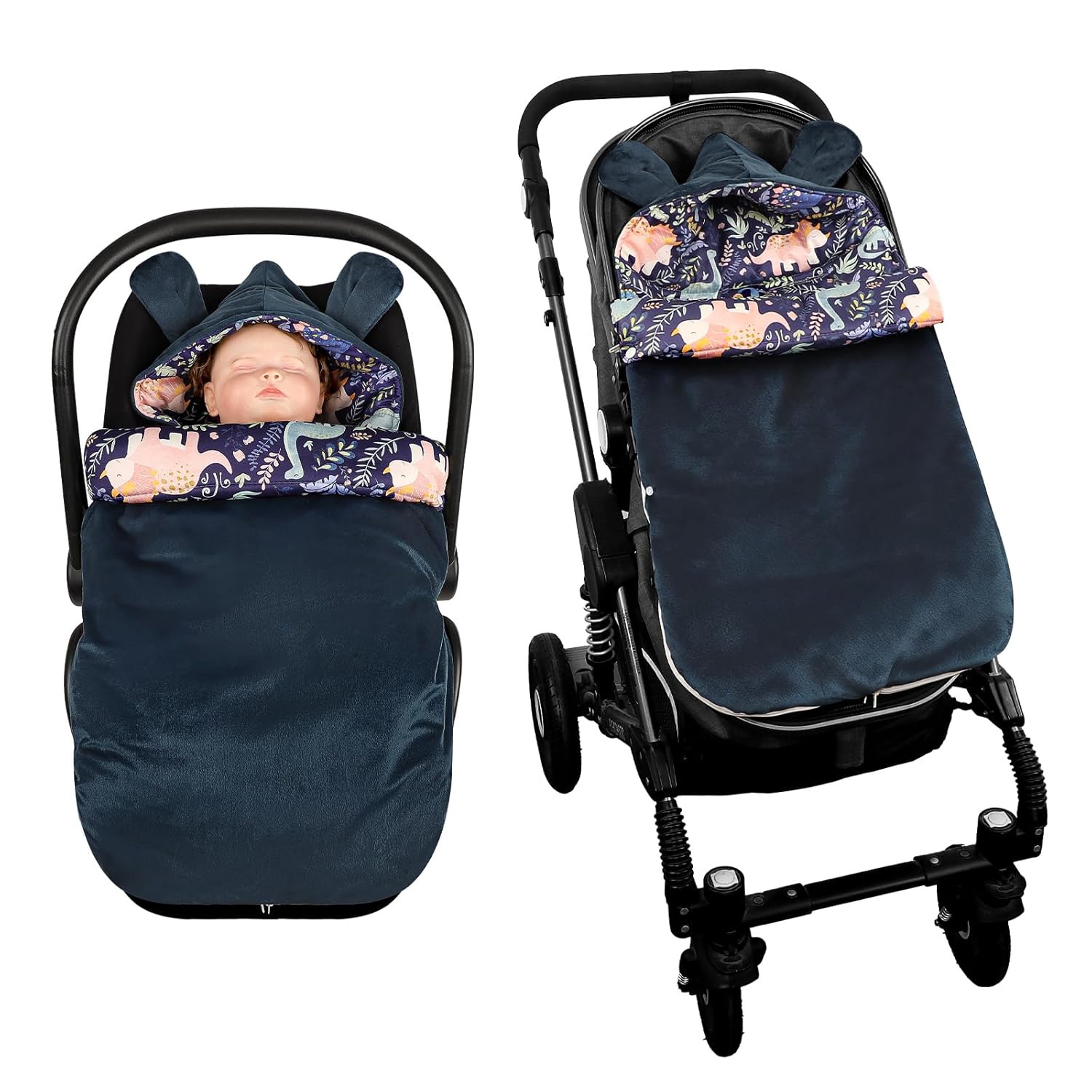 Pea Pod Baby Stroller Footmuff Bunting Bag, Universal Stroller Sleeping Bag for Cold Weather Winter Must Have Outdoor Walking Warmth for Newborn to Infant (Dinosaur)