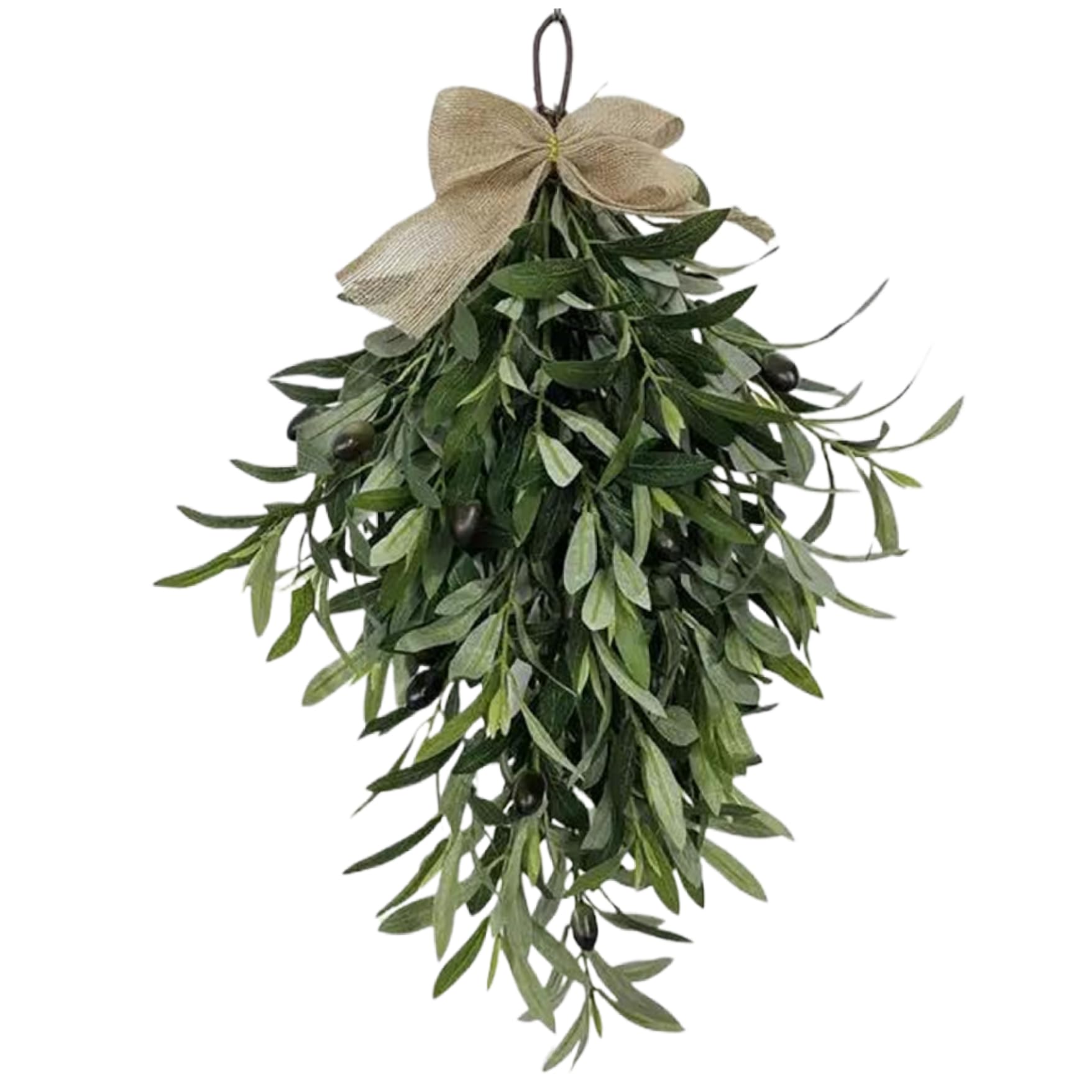 Couronne d'olive artificielle 24" larme de lin champêtre porte d'entrée
