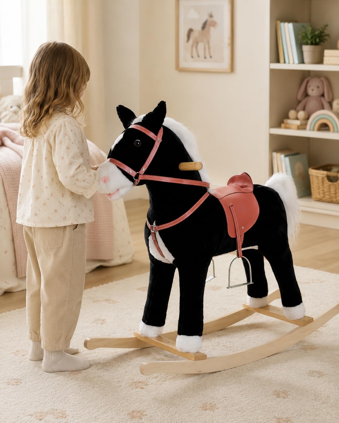 Sweety Toys 90273 Schaukelpferd Blacky | 2 Sounds, bewegliches Maul, beweglicher Schwanz