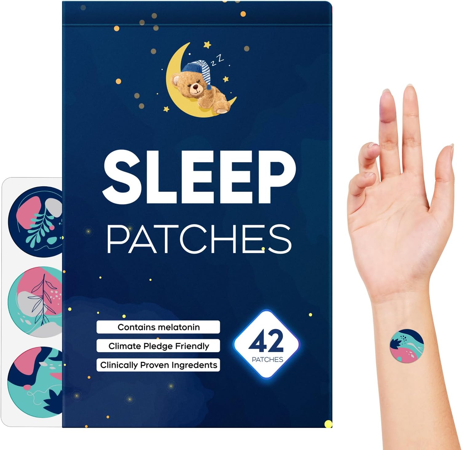 Sleep Patches, Sleep Patches for Adults, Easy-to-Apply Sleep Patch with Valerian & Melatonin for Men and Women, Long-Lasting Night, Upgraded Deep 42 Pack-BLUE