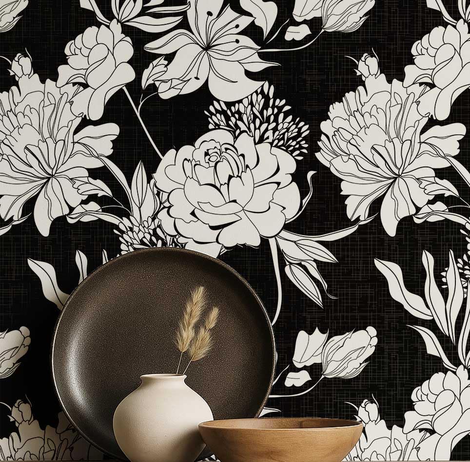 S4Sassy Peel & Stick Vinyl Wallpaper, Bold Monochrome Bloom Wallpaper Contact Paper Waterproof - Black, 25'X 120', Removable Wall Covering for Home Decor in Bedrooms, Renter Spaces, Cabinets