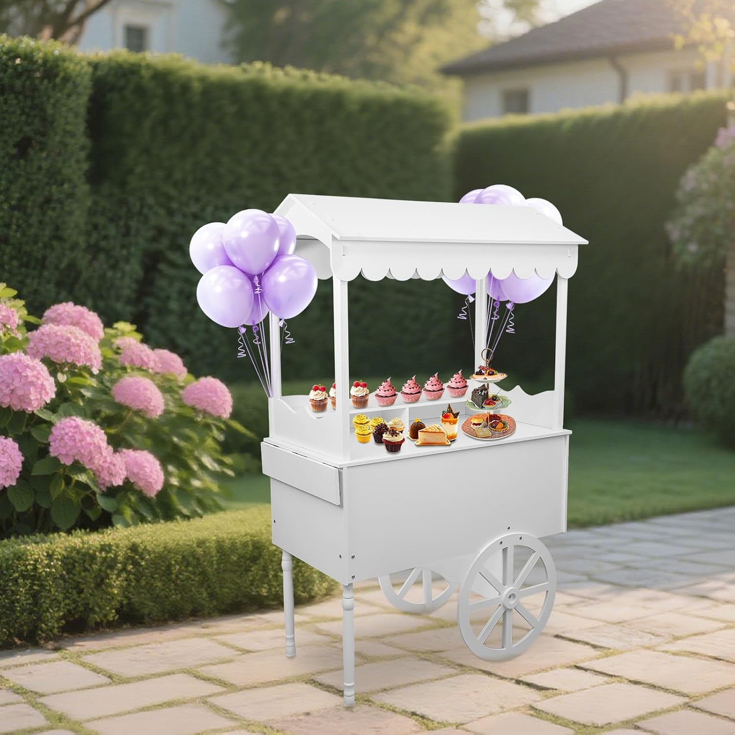 Vintage Candy Cart Display Stand with Wheels, Dessert and Party Decoration Cart with Removable Shelves for Parties, Birthdays, Weddings