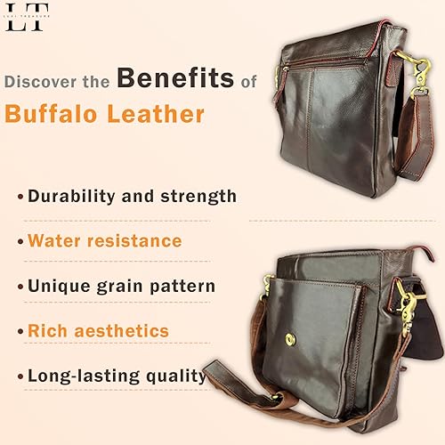 Miniatura 4 de Bolso bandolera de cuero  12 pulgadas  Marrón  Cuero suave  Bolso bandolera  Correas ajustables