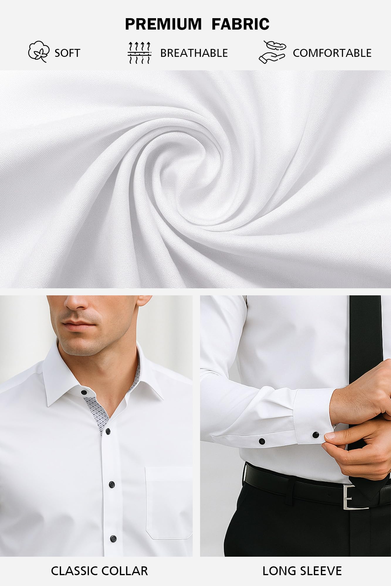 KOSMEEU Camicia Uomo Manica Lunga Shirts Collo Coreana Slim Fit Camicie Bianca Nero per Tempo Libero Facile da Lavare e Stirare Camice Uomo con Tasca