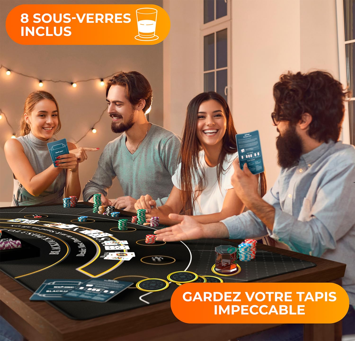 Newverest Tapis de Blackjack, Dessus de Table de Blackjack pour soirées de Jeu à la Maison avec des Amis | Dessus de Table de Casino Black Jack, Disposition du Tapis de Poker dans Un