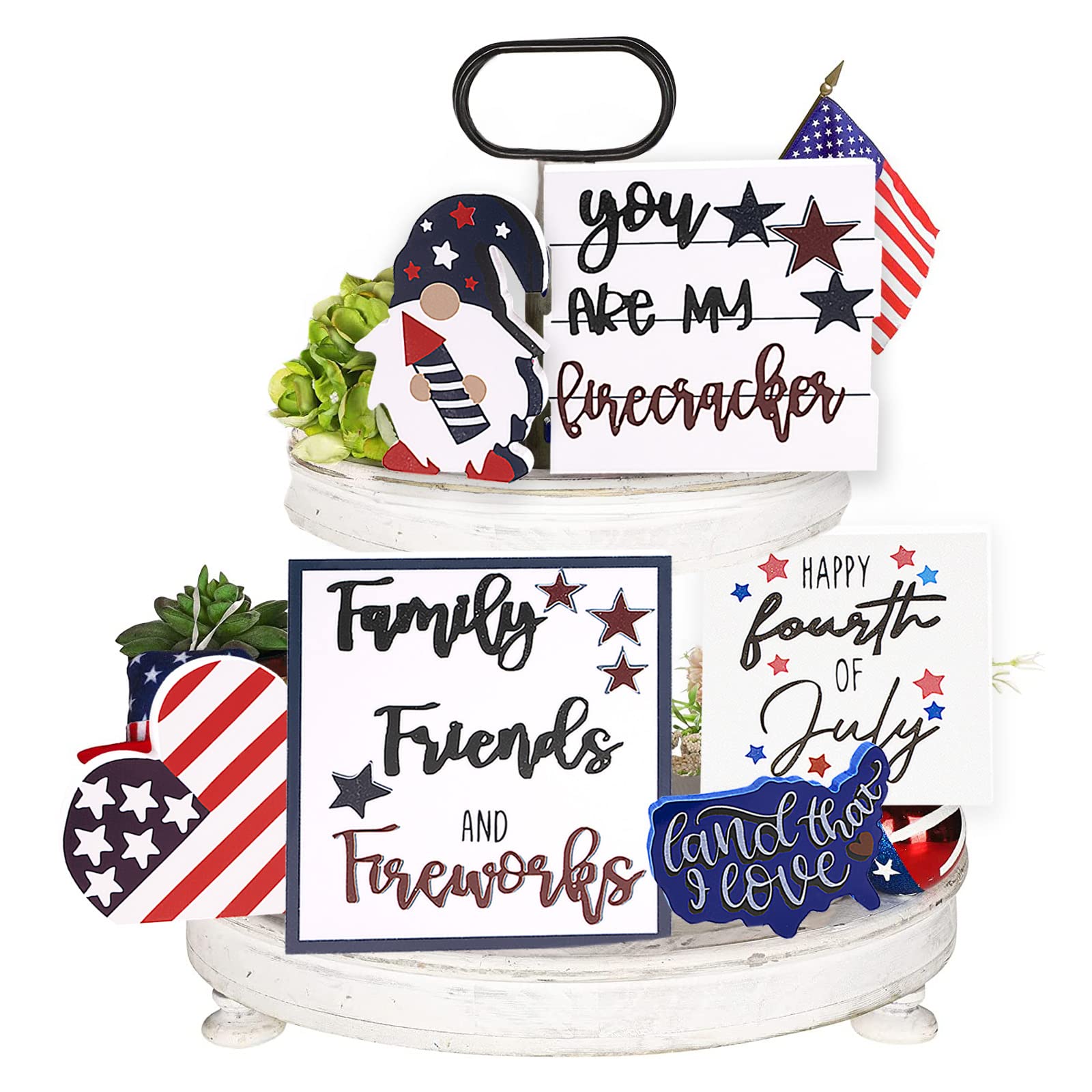 7PCS 4th of July Tiered Tray Decor,4th of July Decor,Patriotic Tiered Tray Decor Bundle,Tiered Tray Decor,Independence Day Tray Decoration, America Mini Signs Home Decor,Summer & Memorial Day Decor