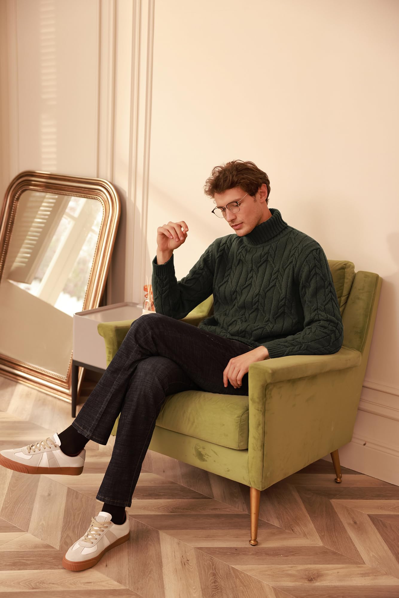 GRACE KARIN Maglione da uomo a collo alto a maniche lunghe maglioni lavorati a maglia a treccia Slim Fit Mock Neck Twisted Pullover