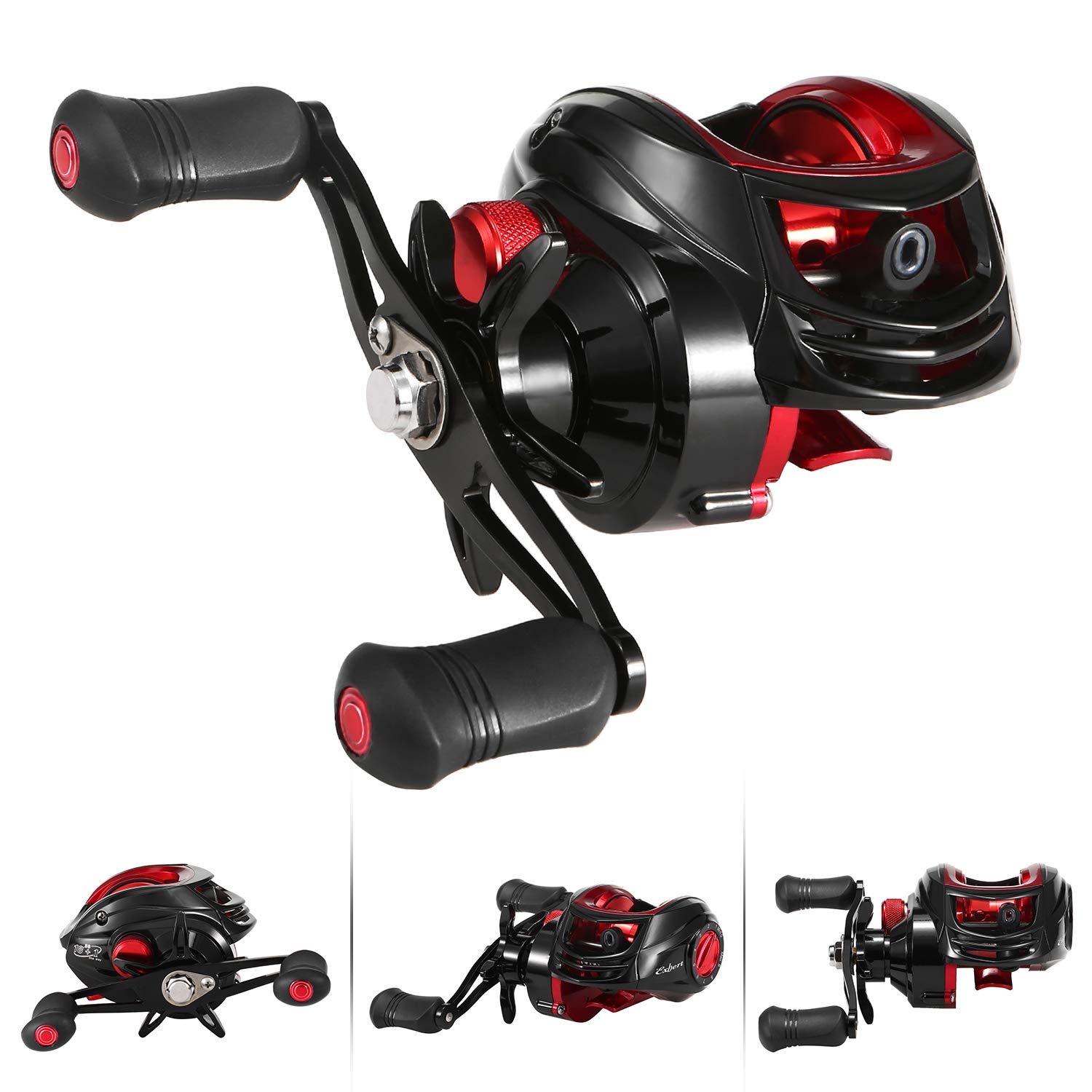 Baitcasting-Rolle, 18+1BB Kugellager, Baitcasting-Angelrolle, Hohe Geschwindigkeit, 7,2: 1 Übersetzungsverhältnis, Magnetisches Bremssystem, Baitcaster-Rolle, Rot und Schwarz, für
