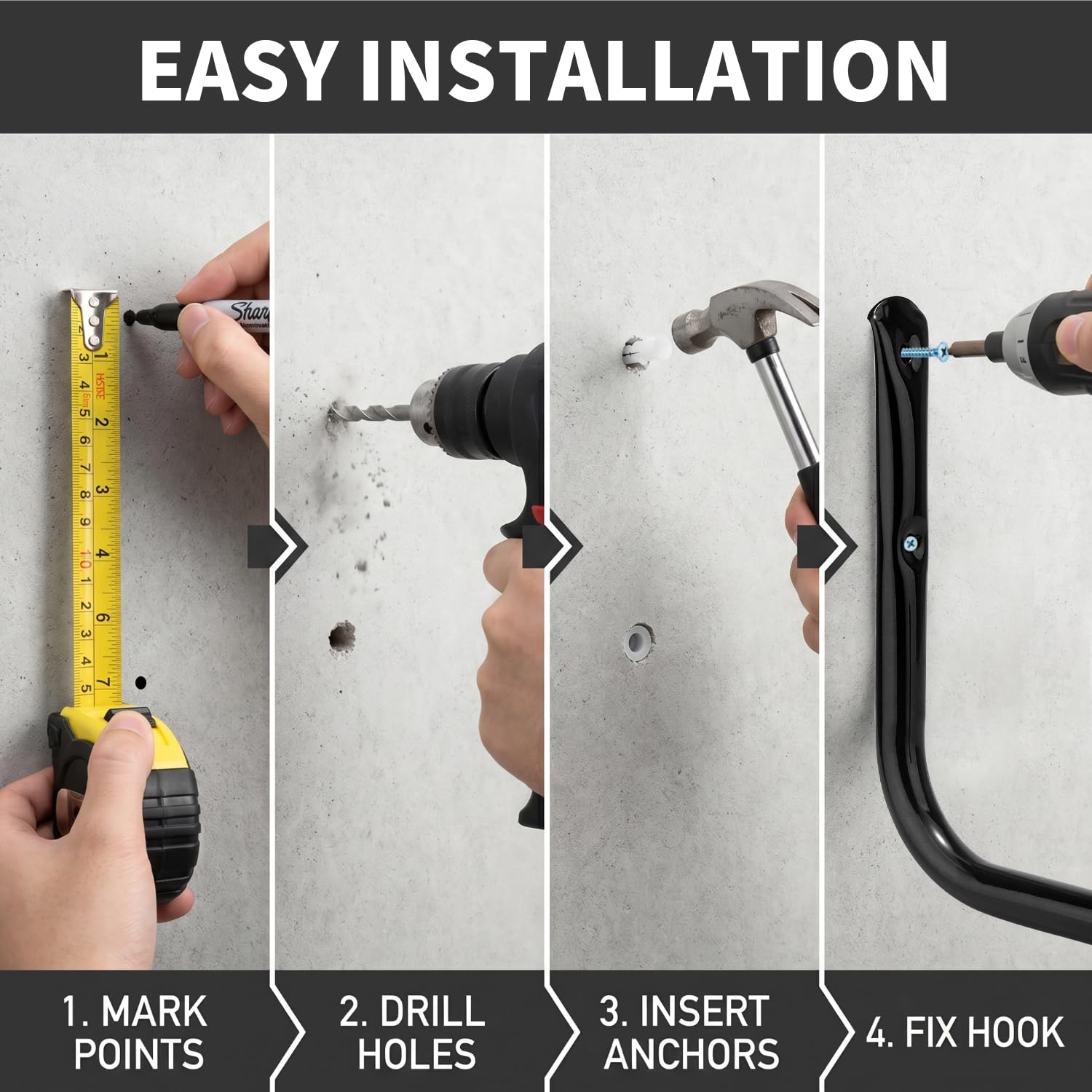 6 Pack Heavy Duty Ladder Storage Hooks Garage Utility Hanger Black