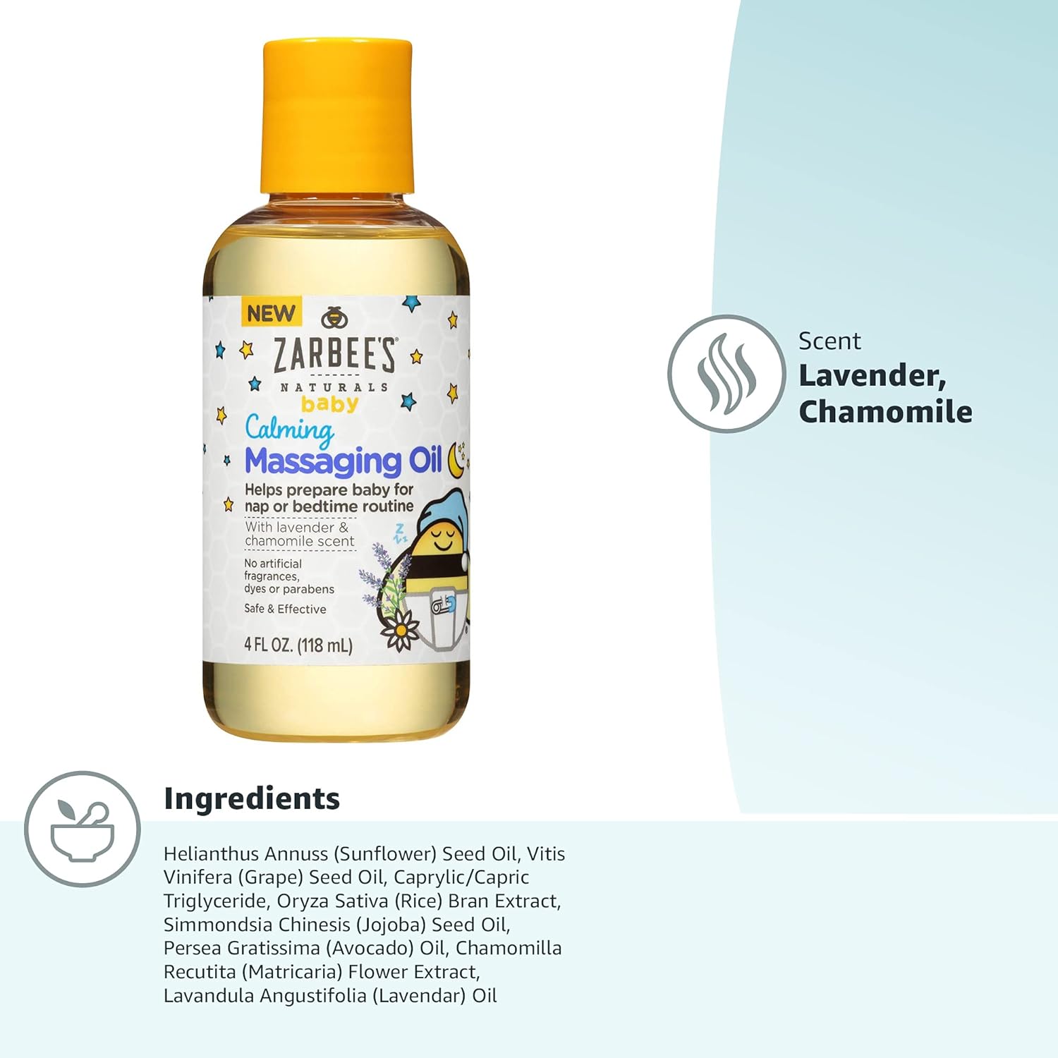Zarbee's Baby Calming Massaging Oil with Lavender and Chamomile, 4 Ounce : Baby
