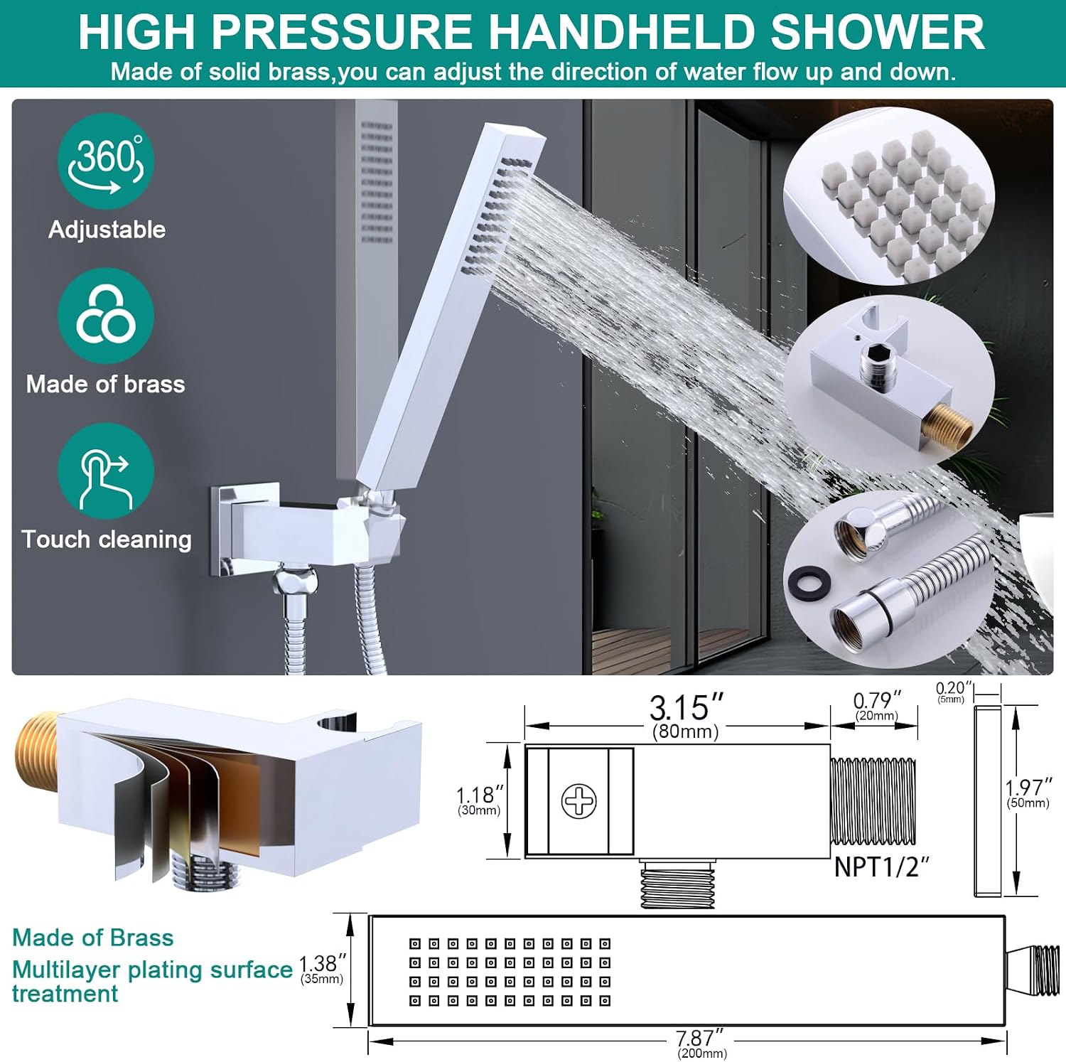 HOMEDEC Double Shower Heads Shower System with Rain Shower and Handheld, 6pcs Body Jets with 3-in-1 Function 14x20inch and 6inch Shower Heads, Chrome