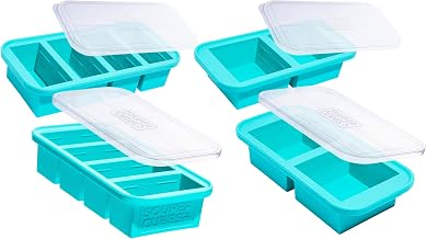 Souper Cubes 1 Cup and 2 Cup Silicone Freezer Molds Set - Perfect for Freezing Soup, Rice, Meals, Casseroles and More - Platnium Silicone Freezer Trays with Lids - 4-Pack - Aqua