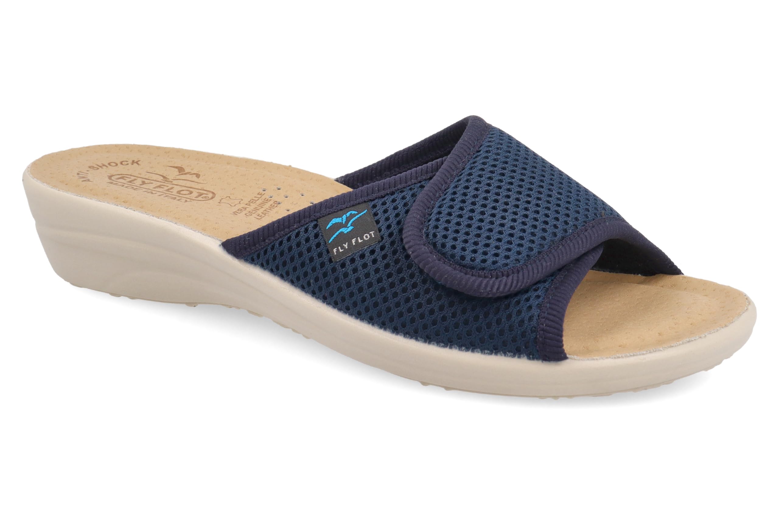 Fly Flot T4413 Fe Blu Ciabatte Donna Made in Italy Zeppa 3 CM Anatomica