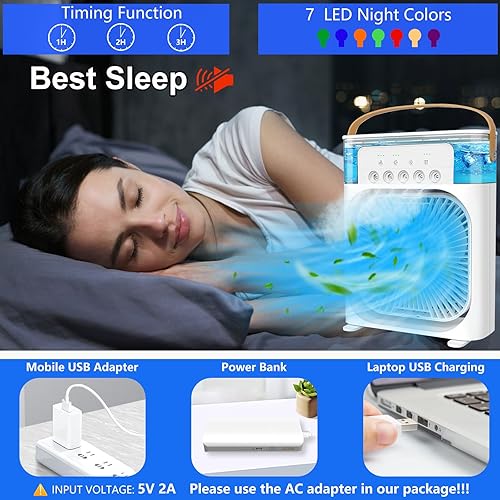 Miniatura 6 de Aire acondicionado portátil  Pequeño enfriador de aire personal silencioso portátil de CA, mini ventilador de escritorio alimentado por USB,