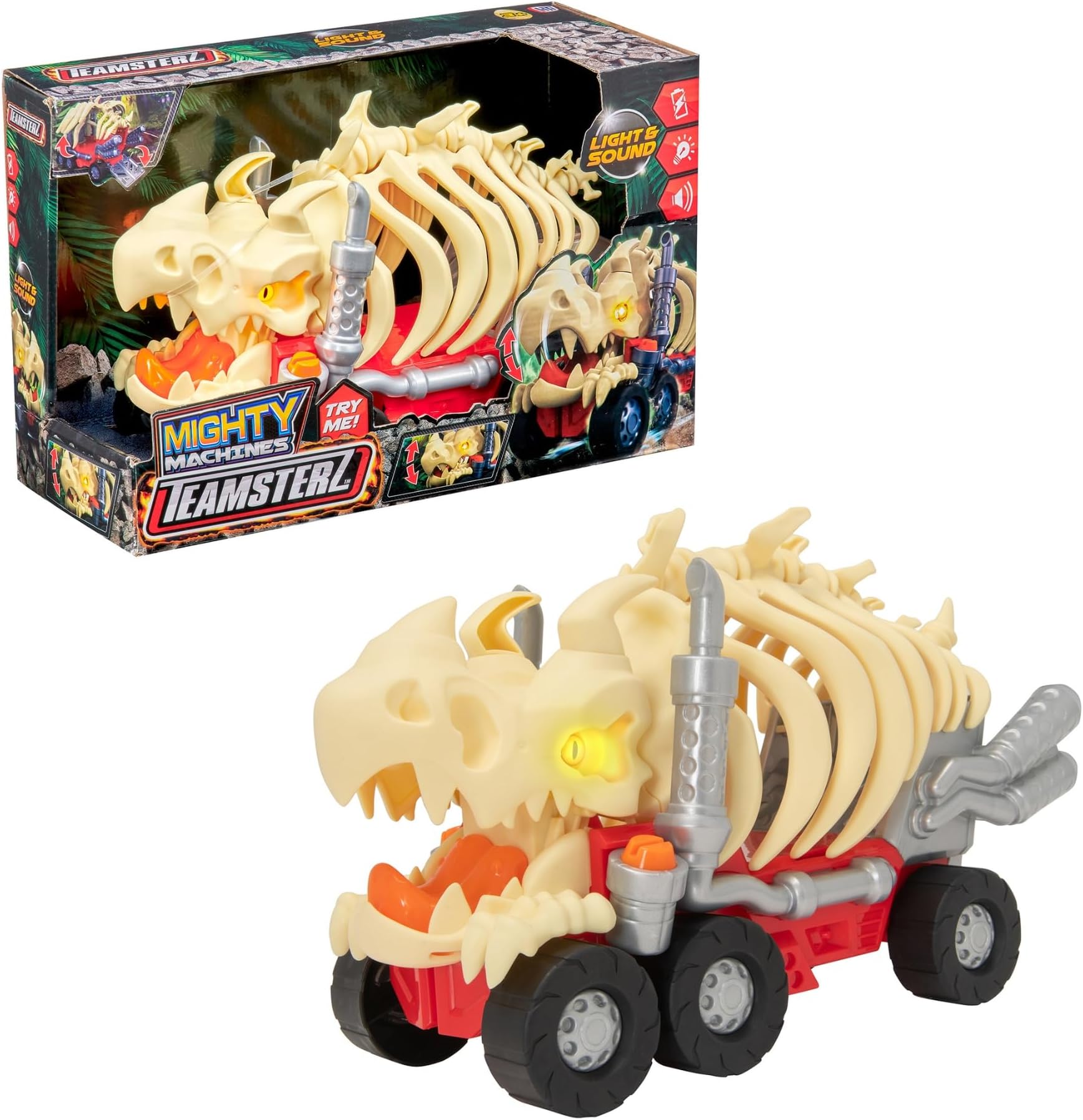 Teamsterz Mighty Machines Light & Sound Triceratops Rib Cage Ripper โ Roaring Dino with Flashing Eye, Chomping Jaws, Orange Tongue, Storage for Teamsterz Cars, Interactive Rib Cage