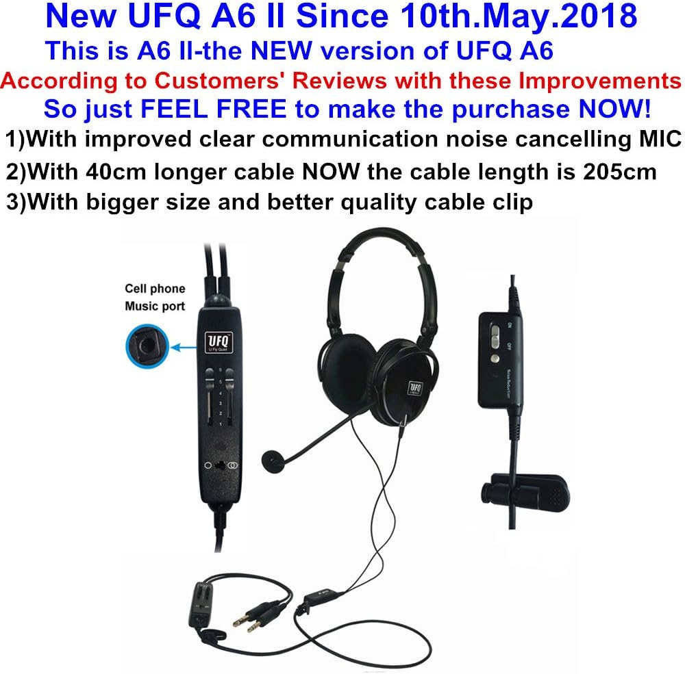 New UFQ A6 II ANR Aviation Headset-The Lightest ANR Aviation Headset in The World More Comfortable Clear Communication Great Sound Quality for Music with MP3 Input Free with A Bag Now