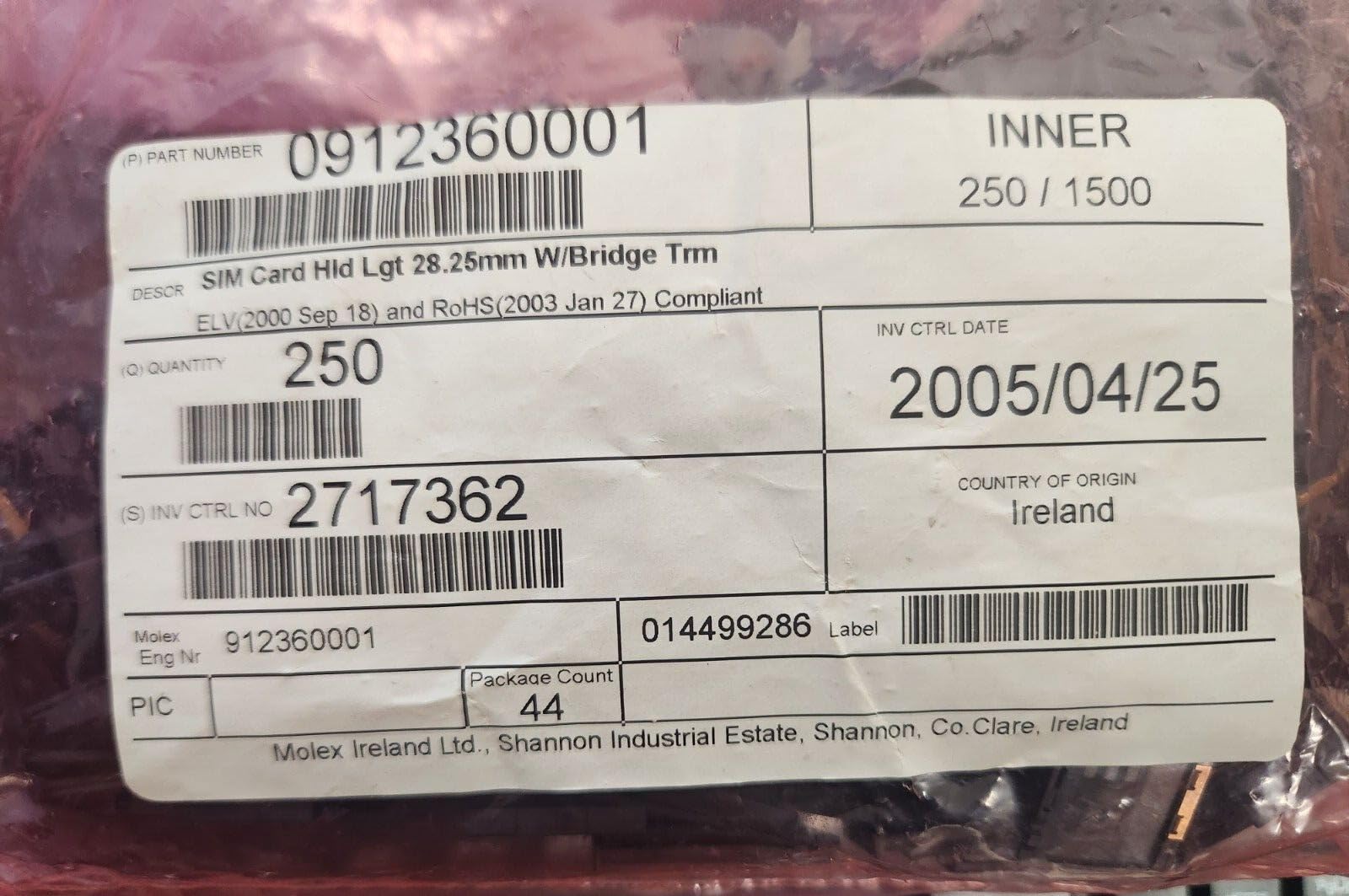 (250 PCS) 91236-0001 Compatible with MOLEX CONN Compatible with CARD HOLDER SIM 6POS VERT