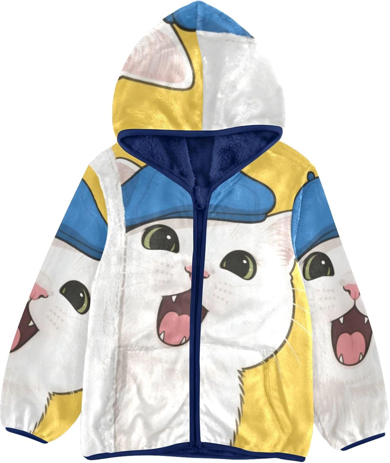 Cute Cartoon White Cat Toddler Soft Jackets Outerwear Jackets Navy Blue Fall Baby Boy Clothes