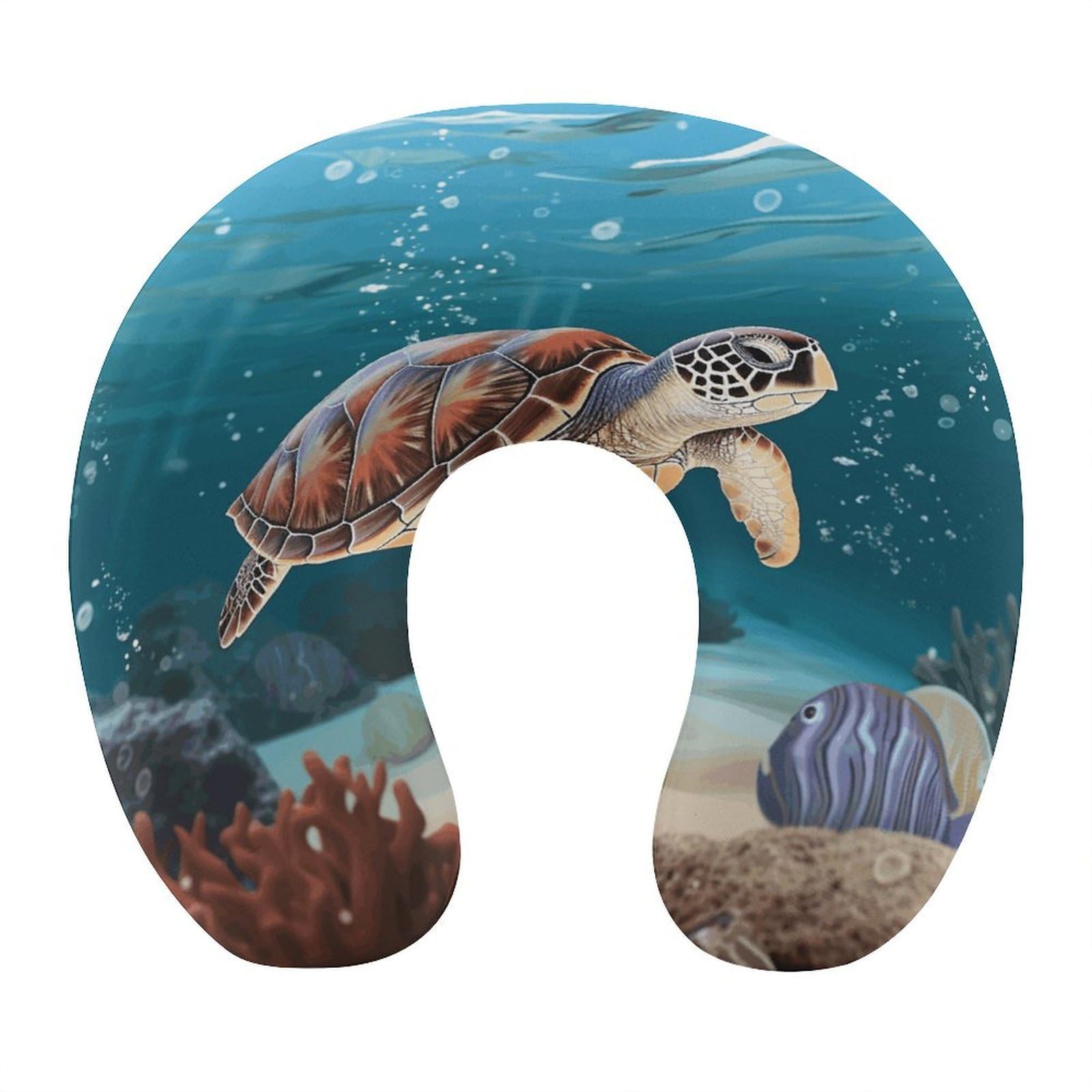 Adfgyerh Style Sea Turtle Swimming U-Shaped Pillow，Memory Foam Pillow Core，Cushion ，Provide Neck Support ，Travel Pillow，Suitable For Airplanes, Cars, Homes, And Offices.