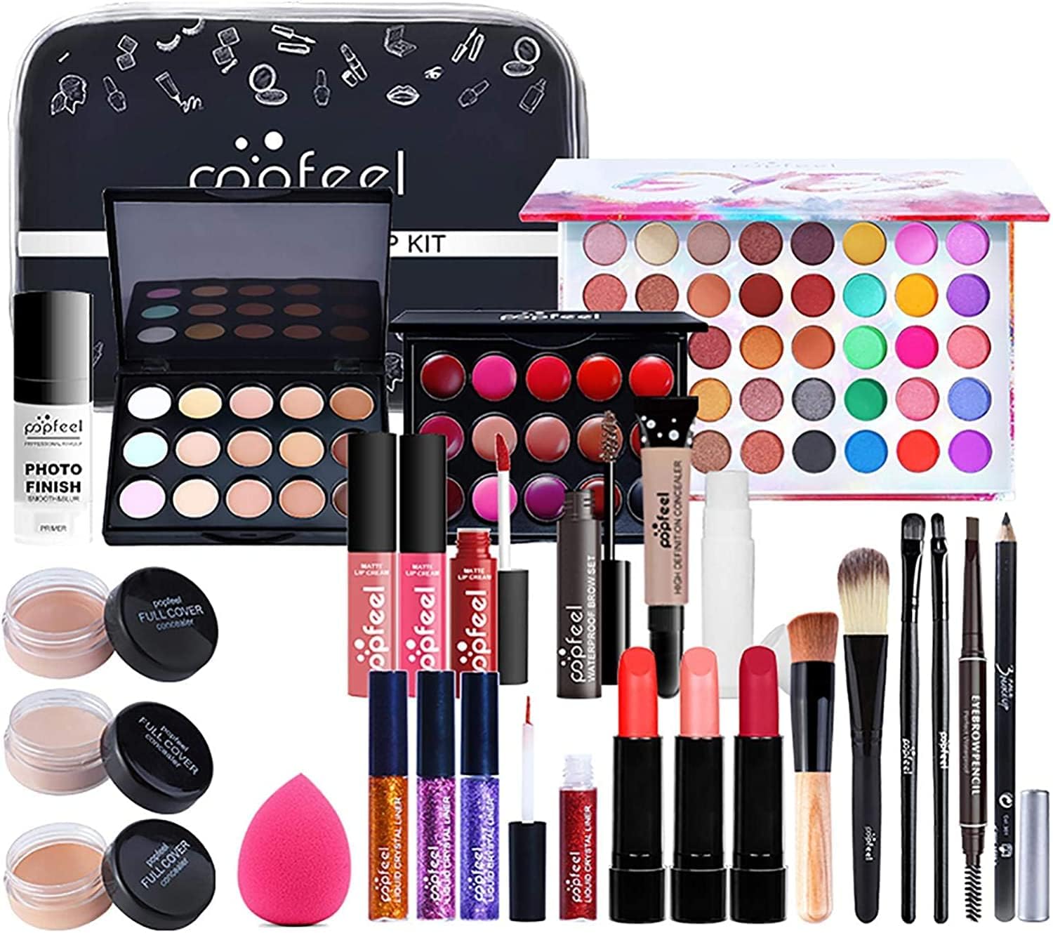 Full Beauty Makeup Cosmetic Set, 26 Piece Makeup Set, Beginners Cosmetics Kit, Primary Makeup Set, Waterproof, Sweat Proof, Natural Makeup, Cosmetic Bag Included, Full Beauty Cosmetics Set, Makeup