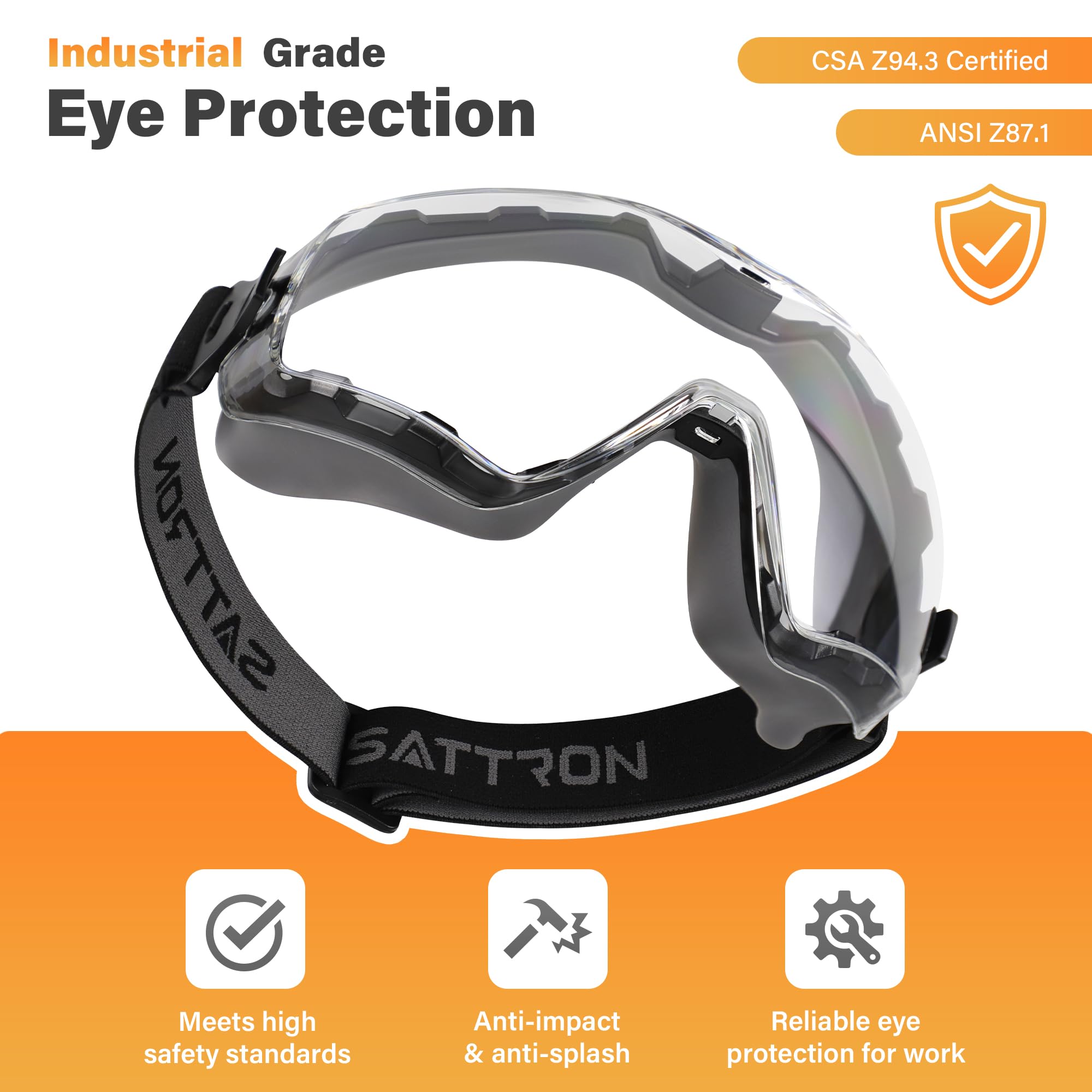 Gafas de seguridad sobre gafas, antivaho, ANSI Z87.1, resistencia a arañazos e impactos, protección UV, lente panorámica, correa ajustable