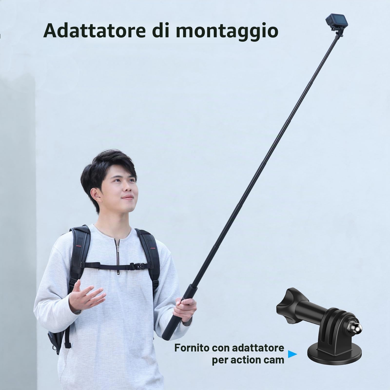 ULANZI TT52 Selfie stick treppiede da 150 cm per Insta360 X3/X4/X5/GO 3/Flow/ONE RS/GO 2/ONE X2/ONE R/ONE X/ONE, Bastone action cam, Monopiede fotografico compatibile con DJI