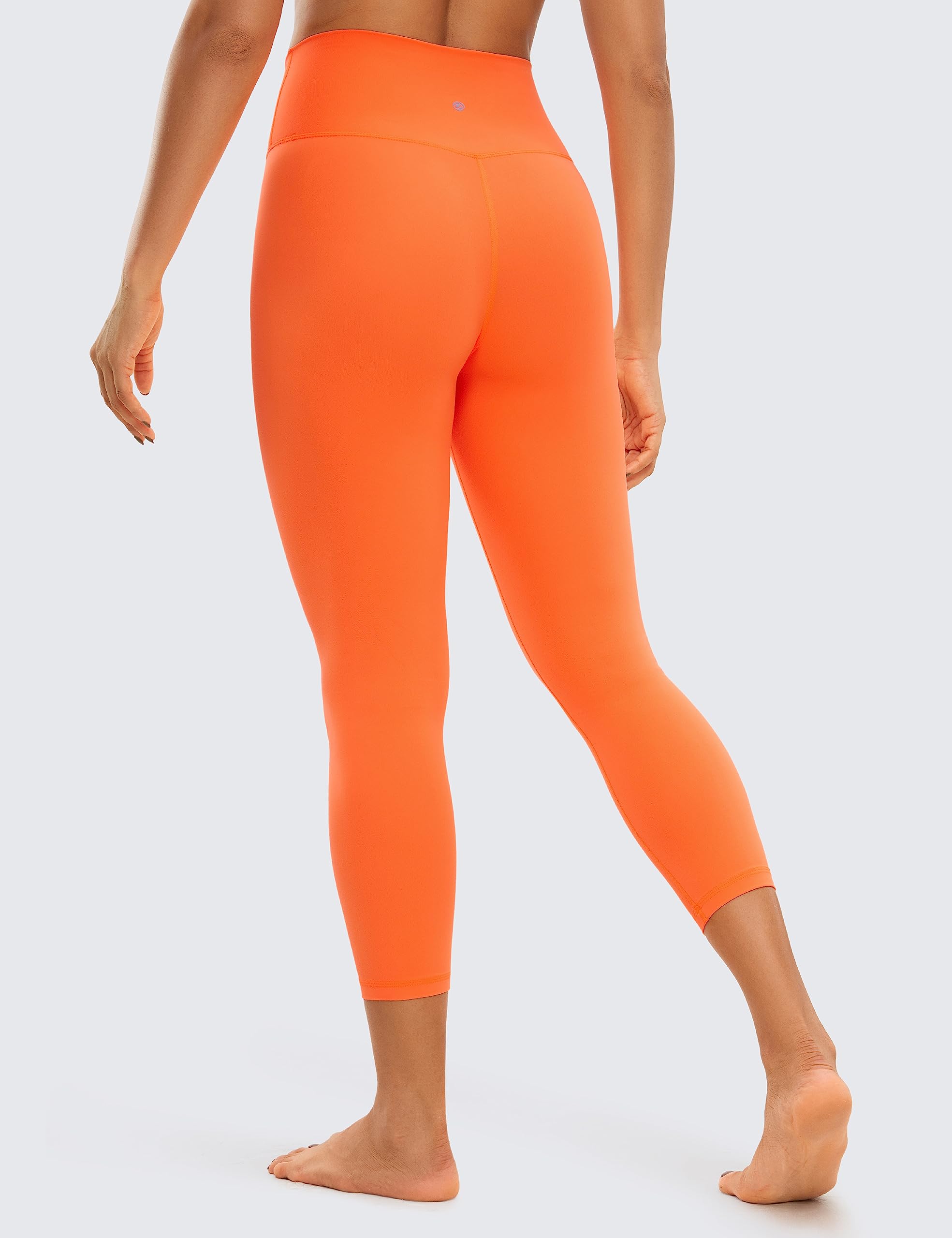 CRZ YOGA Womens Butterluxe Crossover Workout Capri Leggings 23 Inches - High Waist V Cross Crop Gym Yoga Pants Neon Orange Large