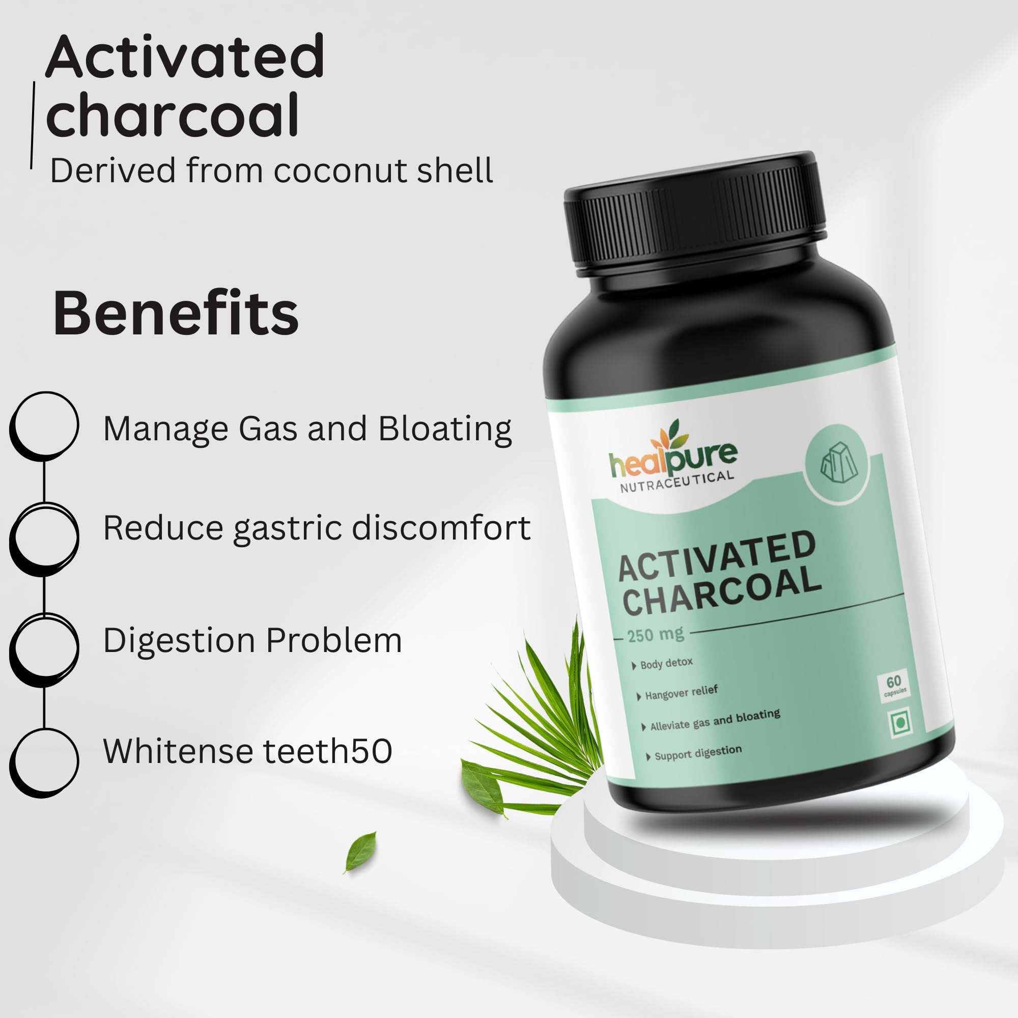 HEALPURE NUTRACEUTICAL Activated Charcoal 250 Mg - (60 Capsules) 2