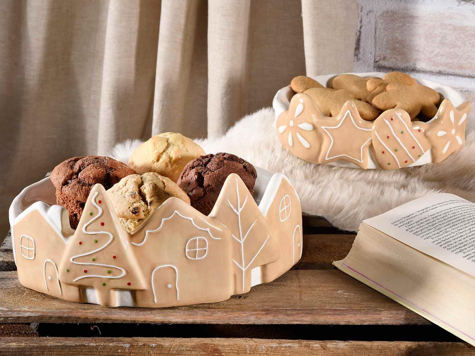 Gruppo Maruccia - Piatti Natalizi in Ceramica con Bordo Alto - Vassoi per dolci e Confezioni Regalo - Set da 2