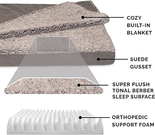 Miniatura 4 de Furhaven - Cama ortopédica para mascotas para perros y gatos, manta de bereber y gamuza superior con funda extraíble lavable, color gris, Jumbo (XL)