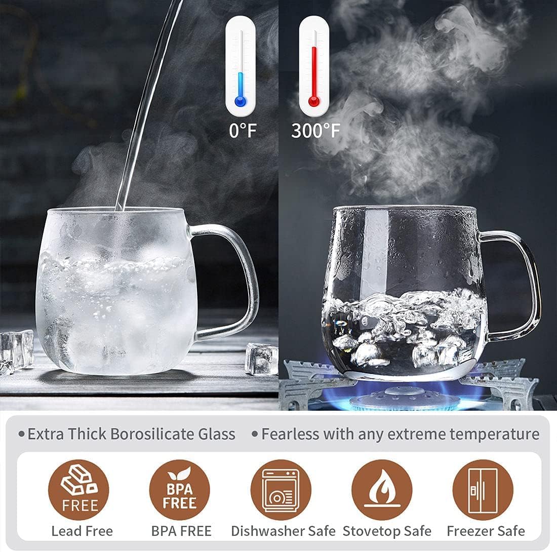 Glass Teacups 4 Pack Glass Tea Cup with Infuser and Lid, 17.6oz/520ml Large Borosilicate Teacup,Tea Clear Mug Cup for Loose Leaf Blooming Tea, Microwave & Dishwasher Safe.