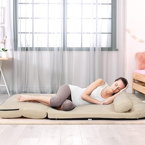 Miniatura 22 de KOMFOTT Sofá cama ajustable de suelo, sofá cama plegable con respaldo de 6 posiciones y 2 almohadas, sofá futón convertible con funda de tela de