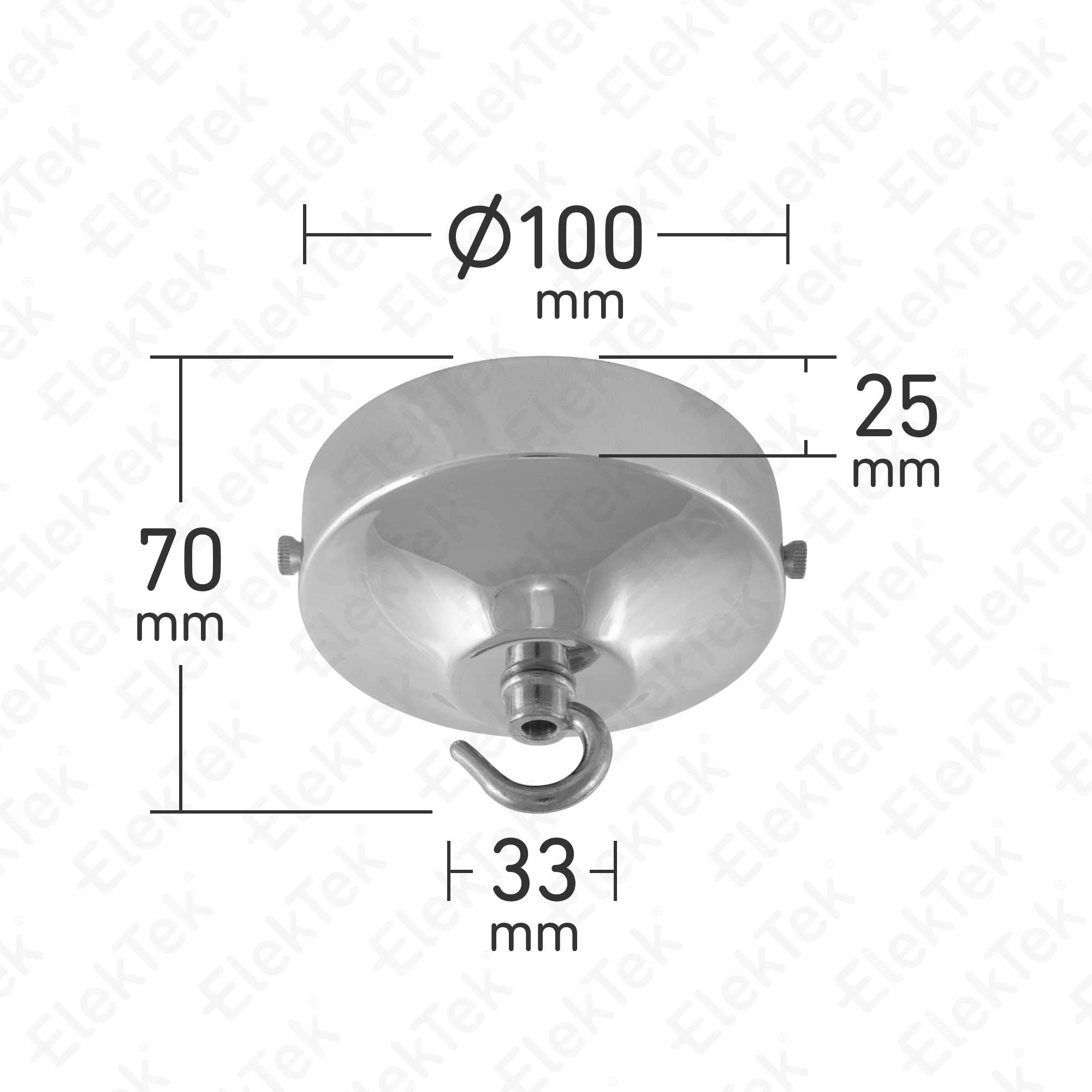 ElekTek Rosetón para techo cóncavo de 100 mm de diámetro con pletina de montaje y gancho - Para lámparas colgadas y candelabros - Acabados con recubrimientos metálicos y en polvo Blanco Brillante
