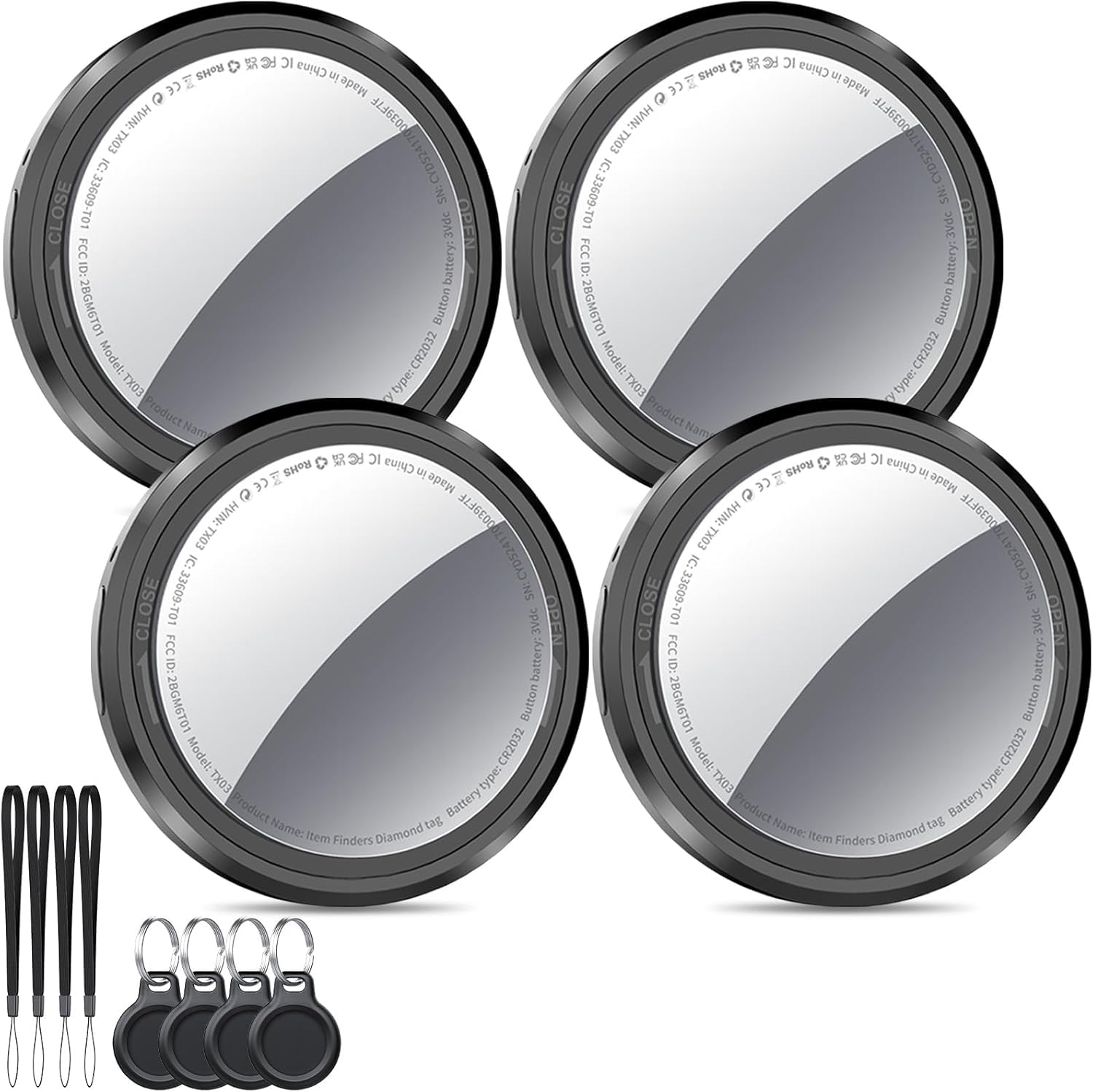 Air Tracker Tags 4 pezzi Nero, Bluetooth Trova Oggetti Compatibile con Apple Dov'è (solo iOS), Tracker Localizzatore per Bagagli/Borse/Portafogli/Zaini, Chiavi Tag Tracking, Batteria Sostituibile