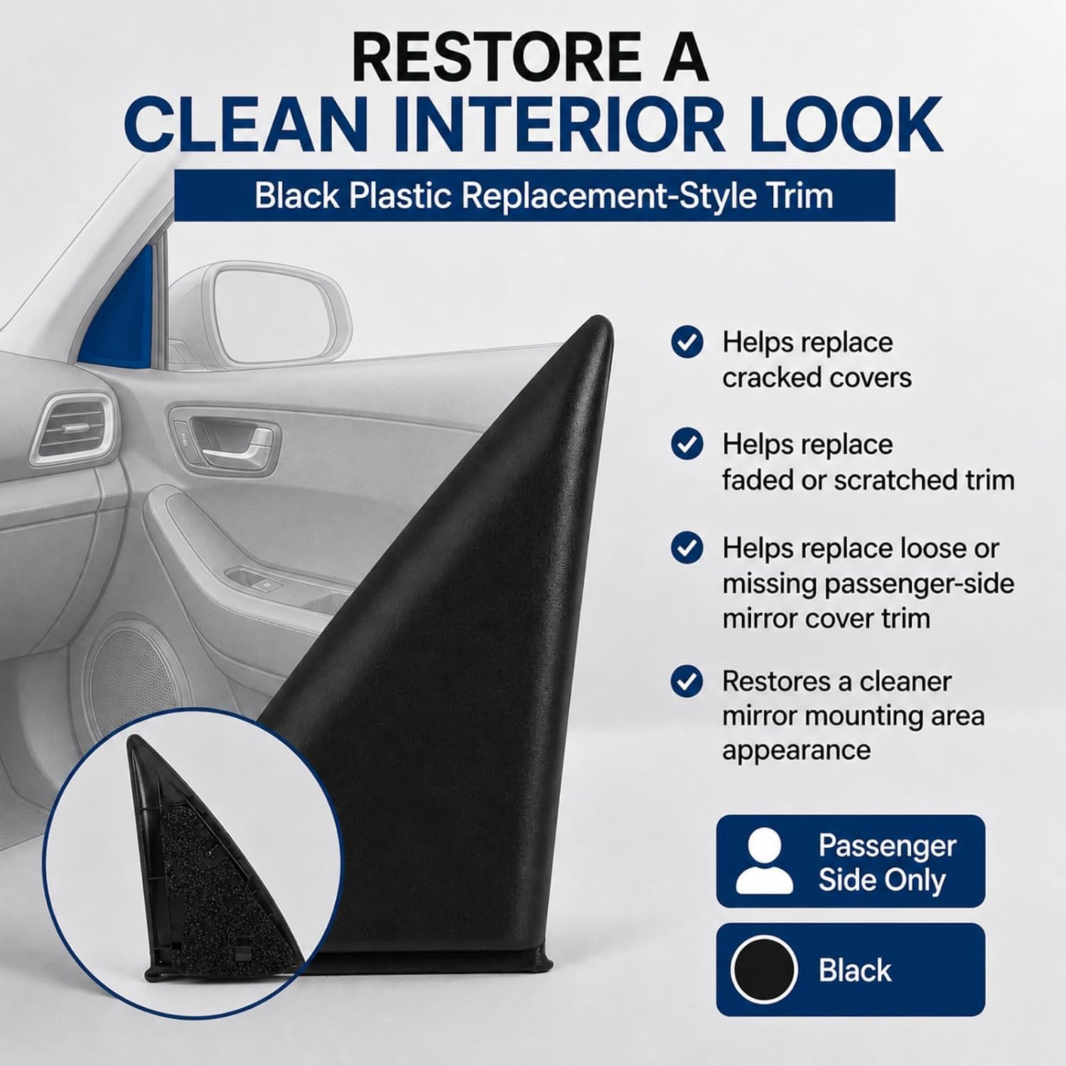 Passenger Side Interior Mirror Cover Trim Compatible with Toyota Tacoma 1995-2004, Right Front Door Mirror Bolt Cover Trim Replaces 67491-AD010, Black