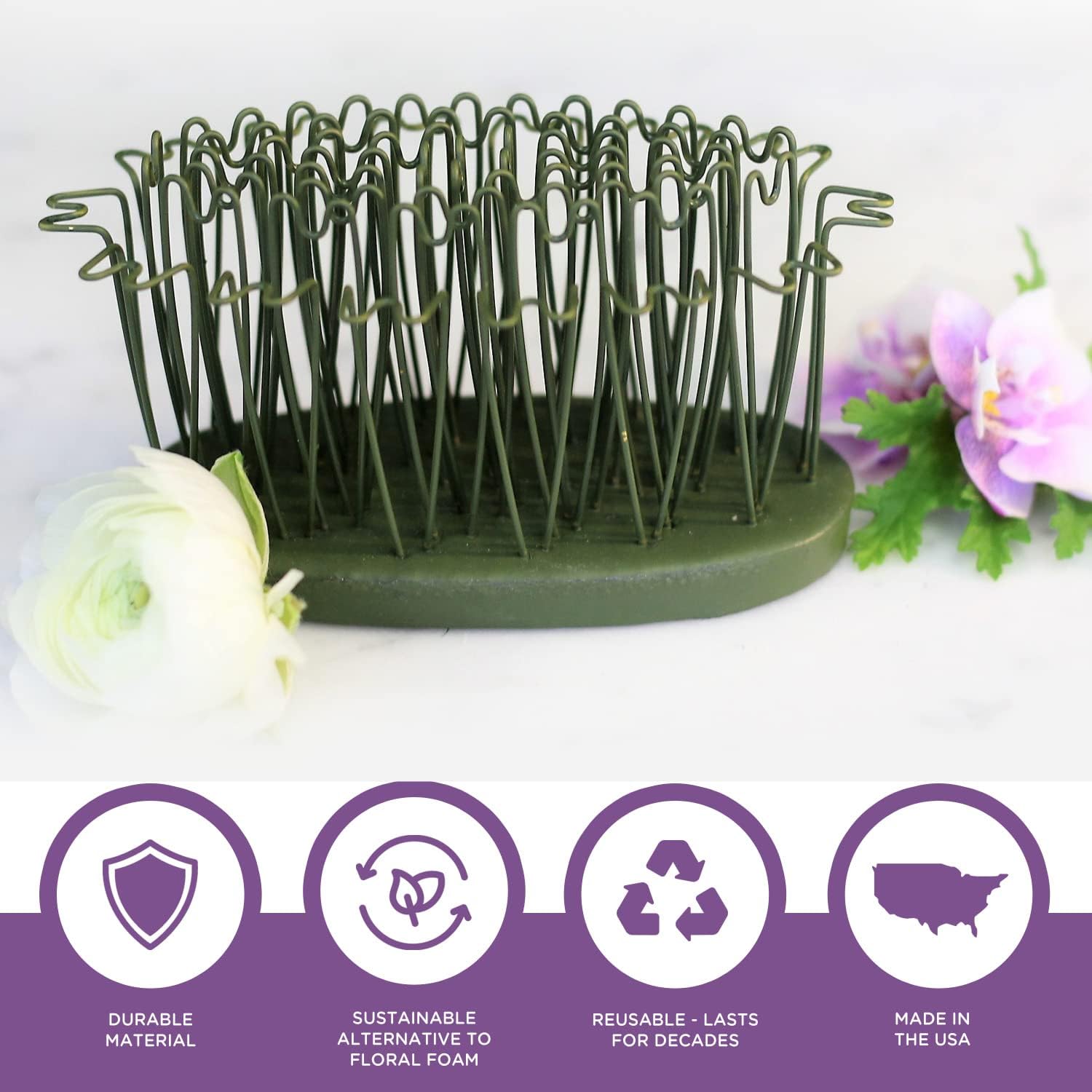 Floral Genius Set of 2-3-3/4" Original Blue Ribbon Metal Oval Hairpin Holder | Flower Frog Kenzan for Fresh, Dried & Artifical Flowers | Flexible, Rust-Free Brass Pins for Easy Arranging | USA Made