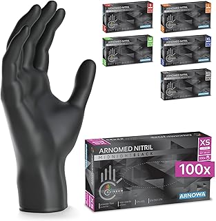 100x ARNOMED® Guantes nitrilo tamanho XS Preto, Luvas descartáveis cirúrgicas e de laboratório, Luvas de nitrilo descart...