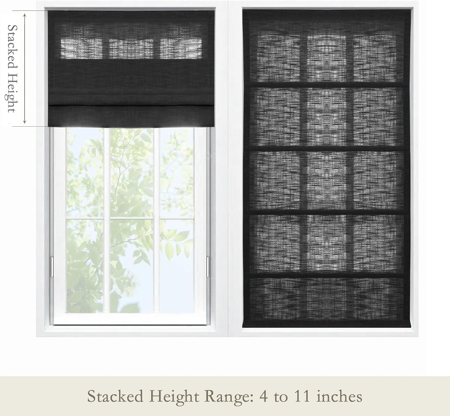 Black Privacy Roman Window Blinds for Living Room, Custom Made Linen Light Filtering/Blackout Roman Shades for Bathroom Dining Room, 1 Piece