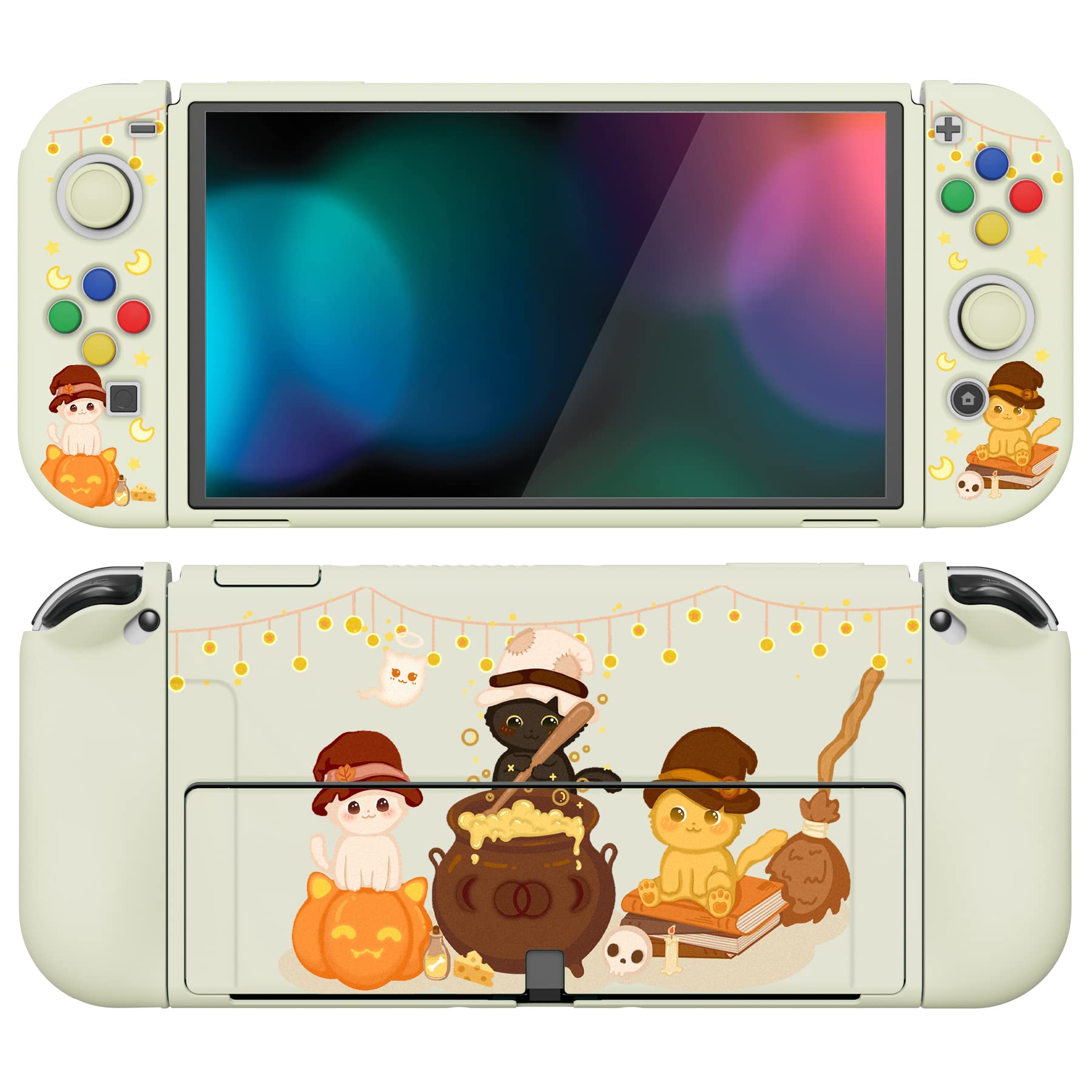 PlayVital Funda Suave para Nintendo Switch OLED - Carcasa Protectora Ergonómica para Joy-con, Grip Antideslizante con Tapas de Joysticks y Botones ABXY & Dirección (Gatos en Piscina) — view 9