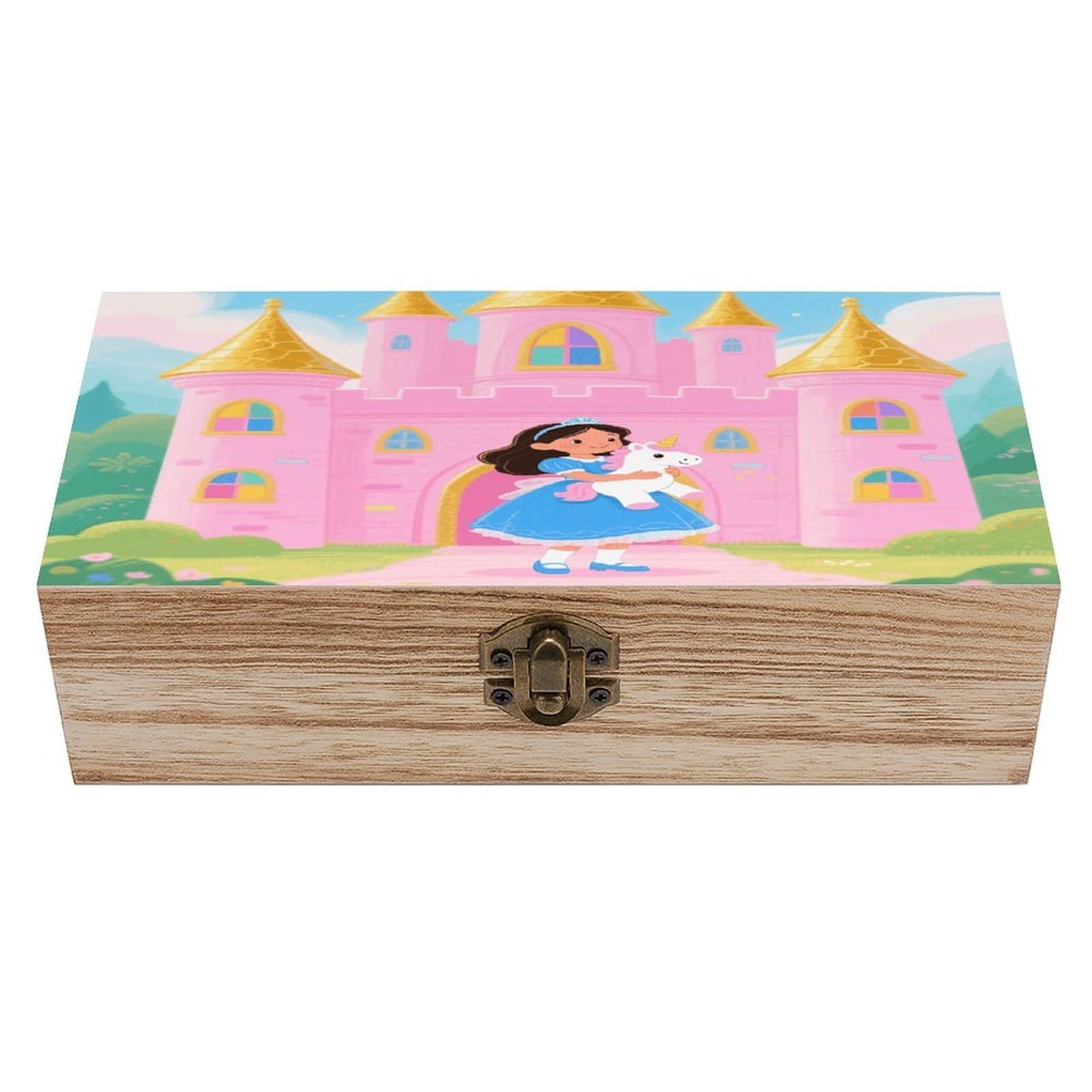 VstaDank Princess in The Castle Wooden Storage Box Vintage Style Wooden Storage Case with A Hinged Lid Memory Treasure Boxes Decorative Jewelny Photos for Organizer 7.9 * 3.7 * 2.3 Inch