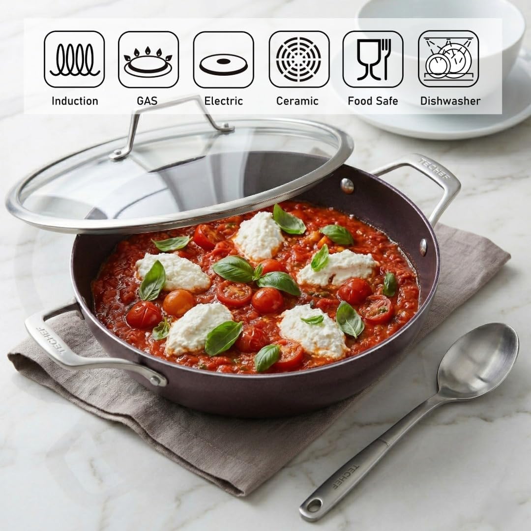 TECHEF - Art Pan Collection, 5 Qt / 12-in Nonstick All Purpose Chef Pan with Cover, Made in Korea (5-quart Chef Pan)